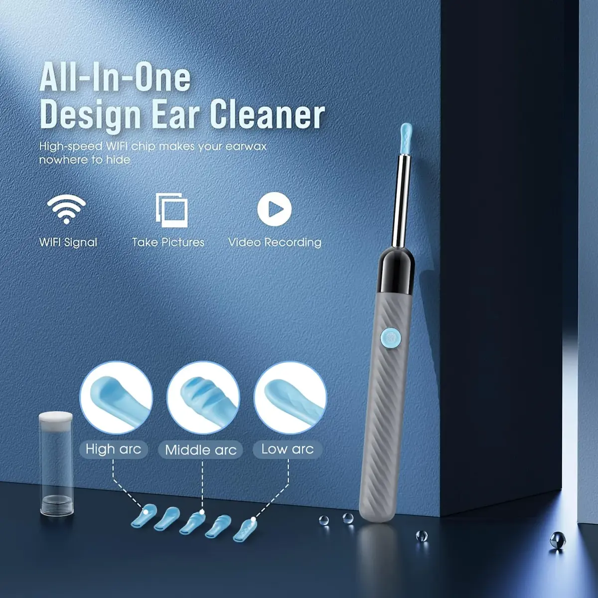 LEIPUT Ear Wax Removal Tool with 1080P HD Camera & 8 Pcs Ear Set (Grey) | Clean Ears Safely - view 2