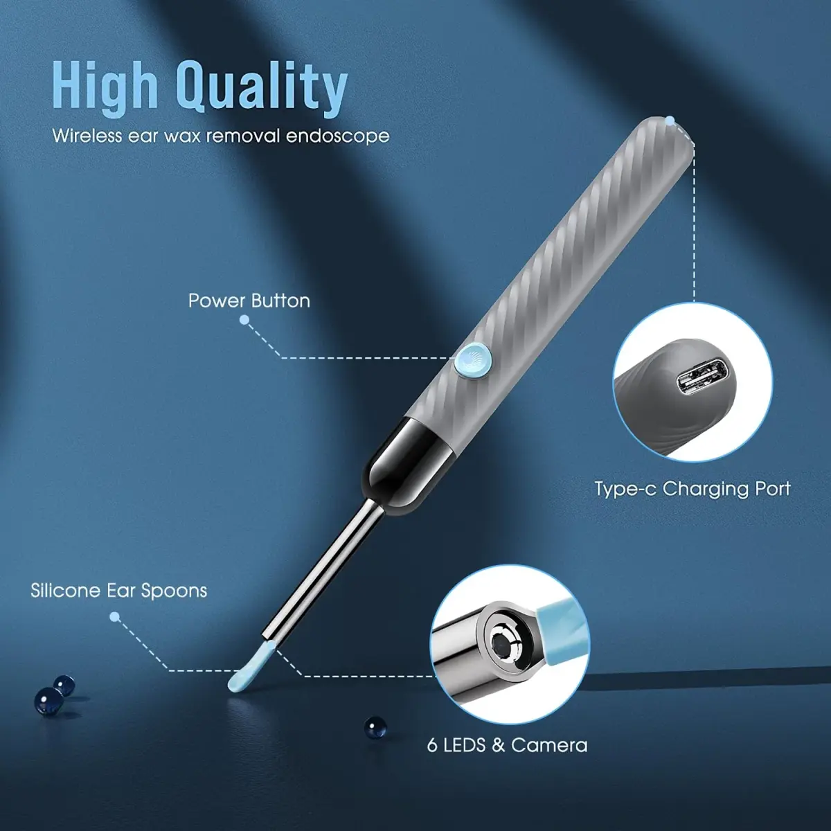 LEIPUT Ear Wax Removal Tool with 1080P HD Camera & 8 Pcs Ear Set (Grey) | Clean Ears Safely - view 3