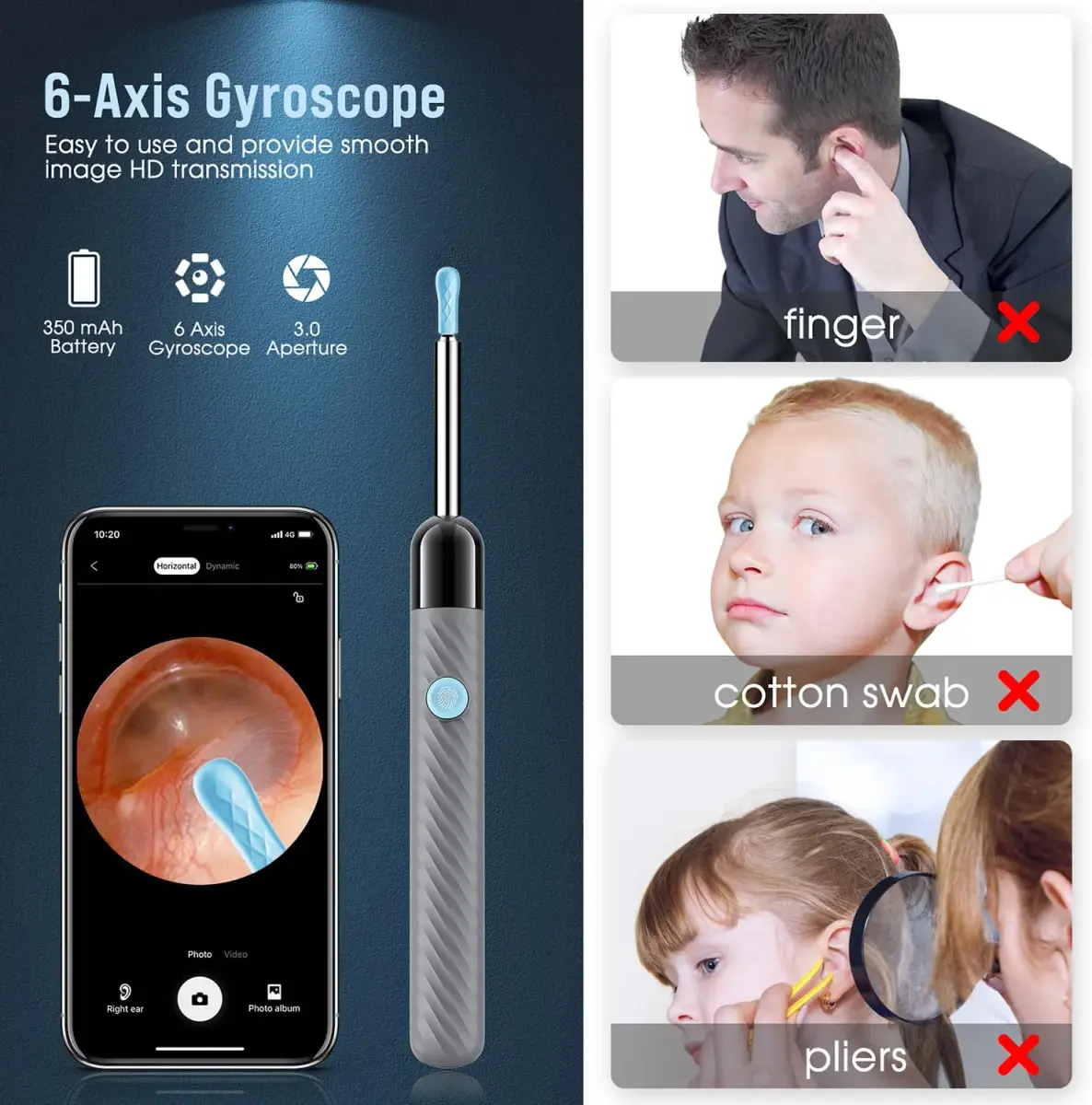 LEIPUT Ear Wax Removal Tool with 1080P HD Camera & 8 Pcs Ear Set (Grey) | Clean Ears Safely - view 4
