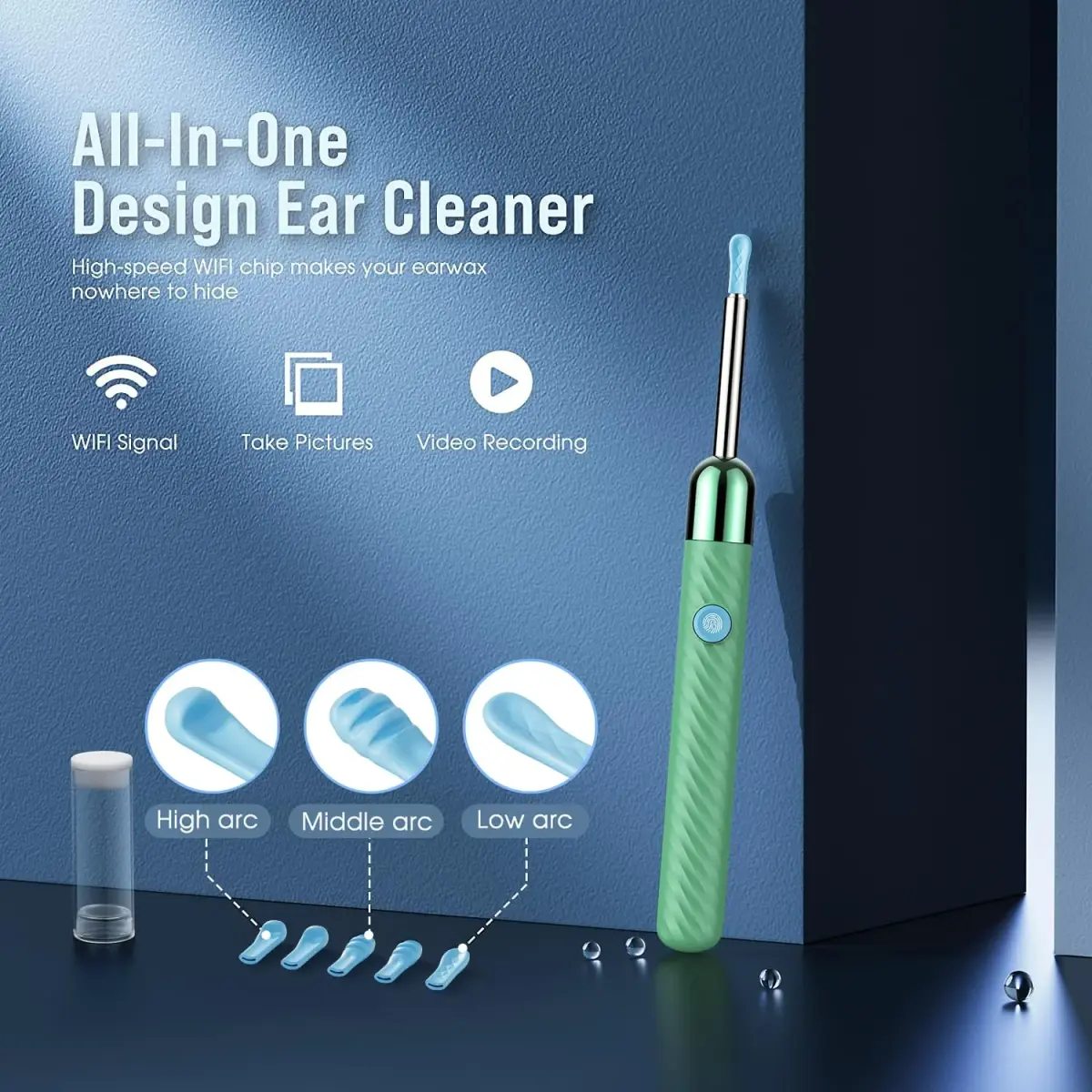 LEIPUT Ear Wax Removal Tool with 1080P HD Camera & 6 Ear Spoons | Green, 1-Pack - view 2