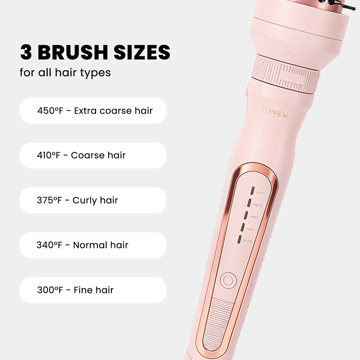 Sonew Heated Round Brush Thermal Curling Brush Set 3 Sizes, Pink | 5 Temperature Settings, Ion Ceramic Coating, Rapid Heat-Up - view 6