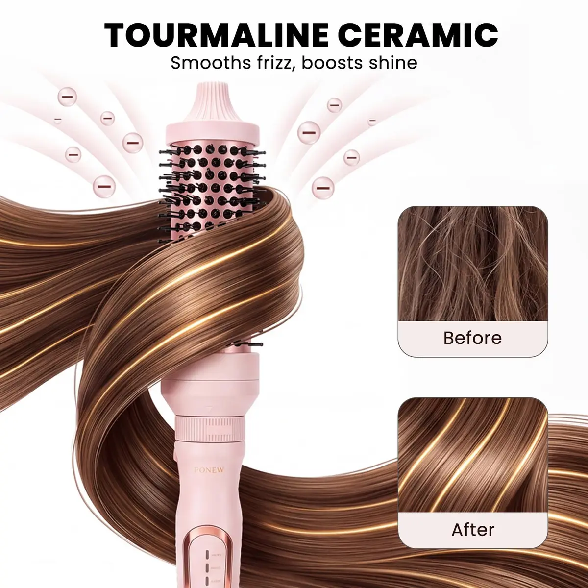 Sonew Heated Round Brush Thermal Curling Brush Set 3 Sizes, Pink | 5 Temperature Settings, Ion Ceramic Coating, Rapid Heat-Up - view 4