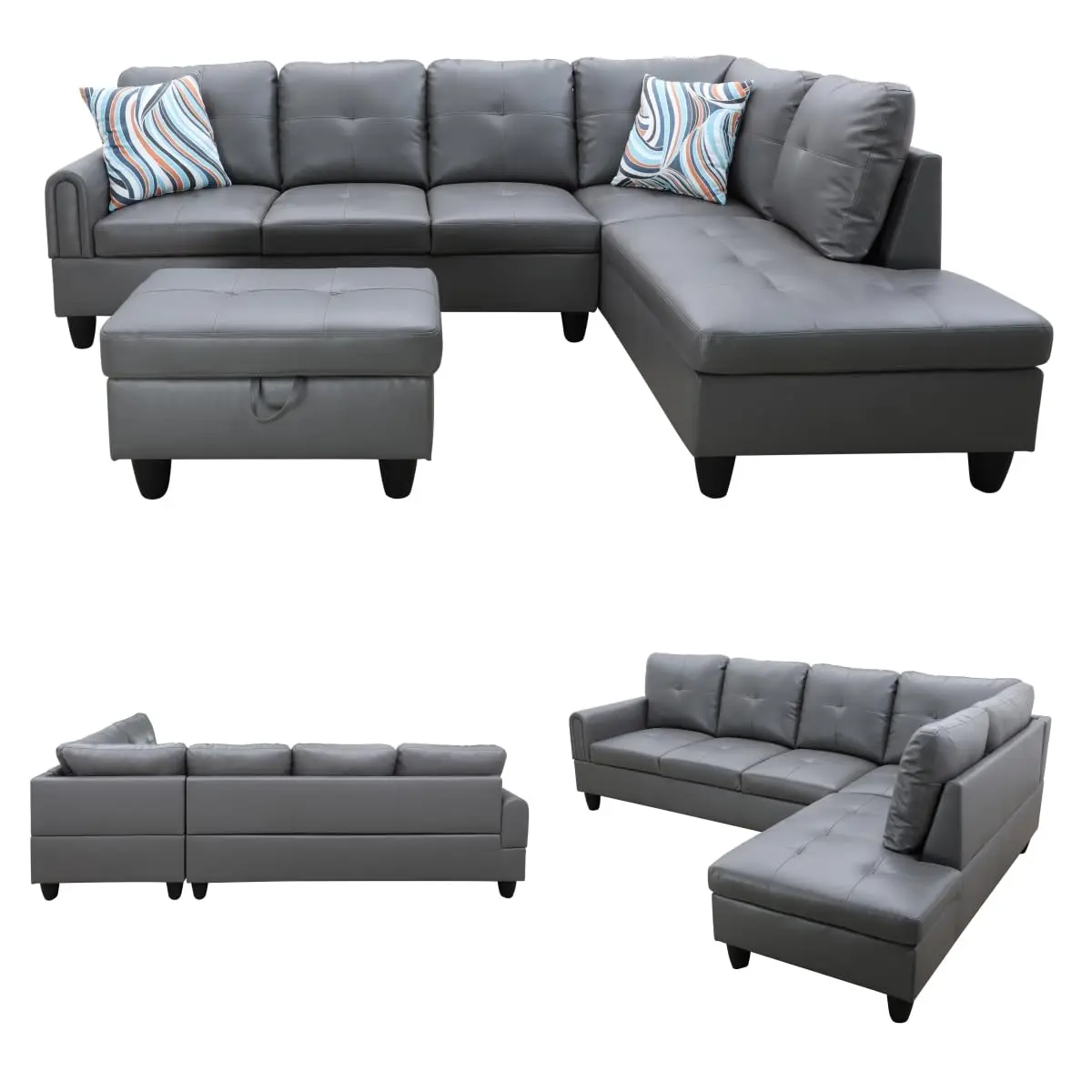 Topcomfy Leather L-Shaped Couch Set, 97.5" L x 69.5" W in Grey | Modular, Skin-Friendly, Durable - view 3