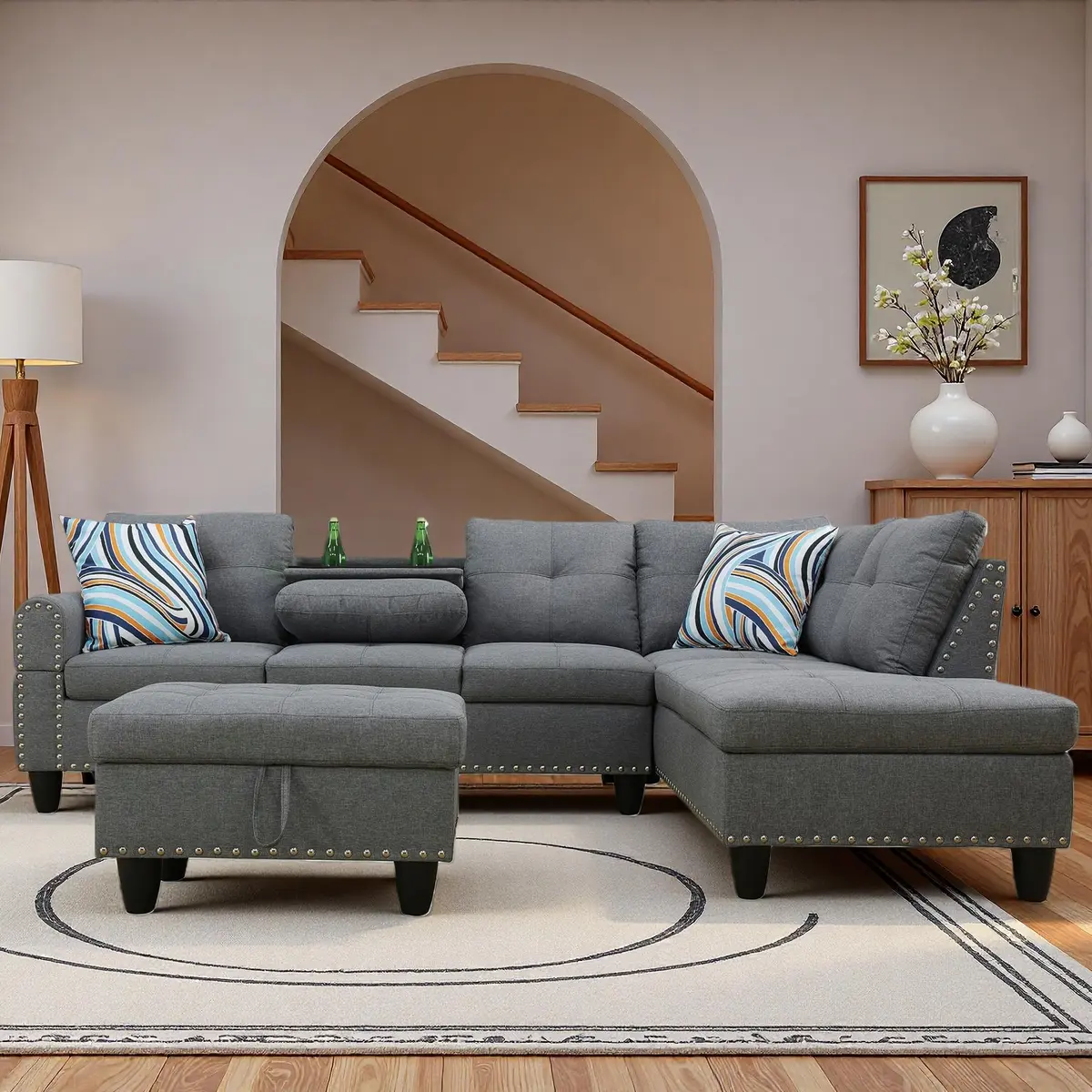 Topcomfy L-Shaped Couch Set, 97.5" L x 69.5" W Linen Grey | Modular Living Room Sofa - main product image