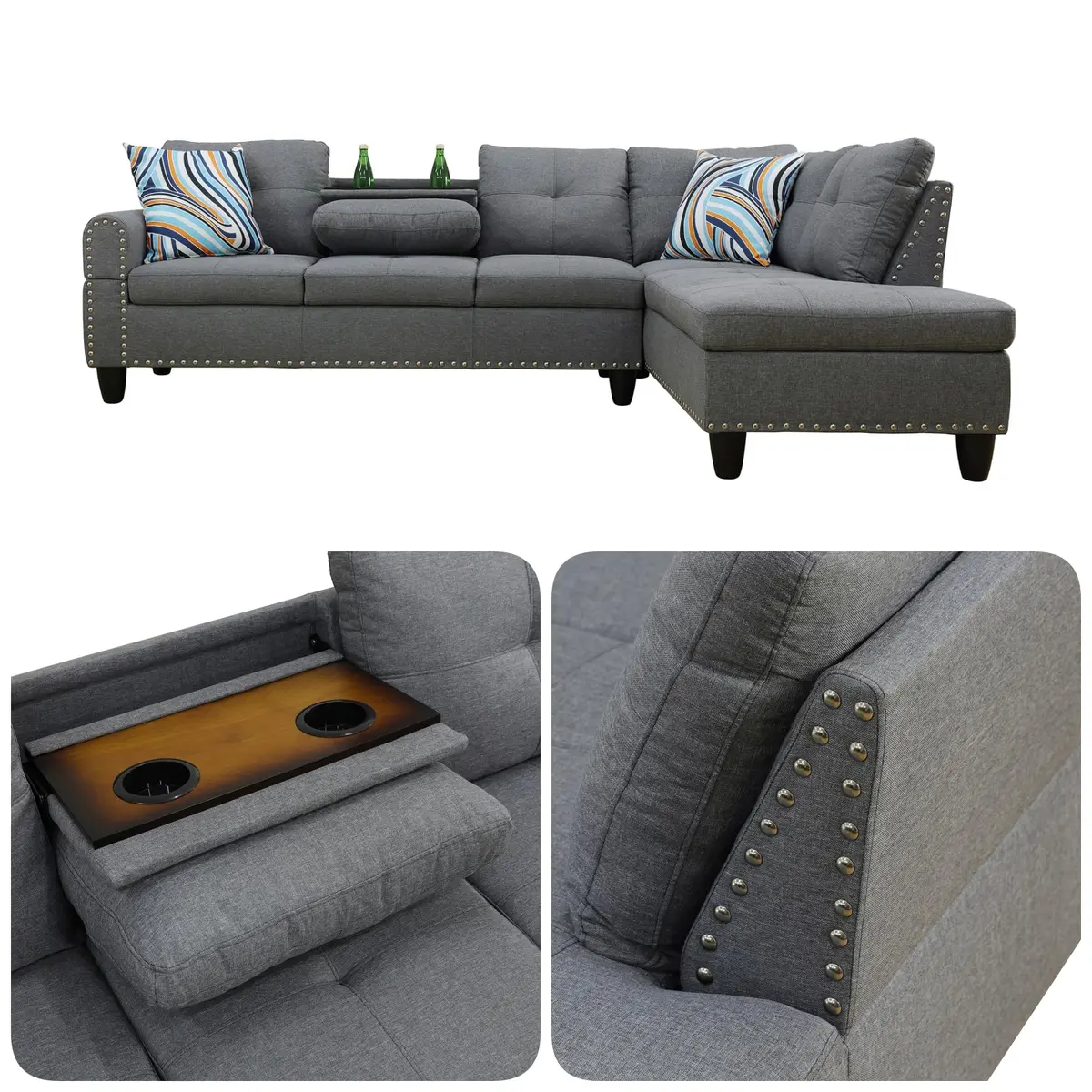 Topcomfy L-Shaped Couch Set, 97.5" L x 69.5" W Linen Grey | Modular Living Room Sofa - view 3