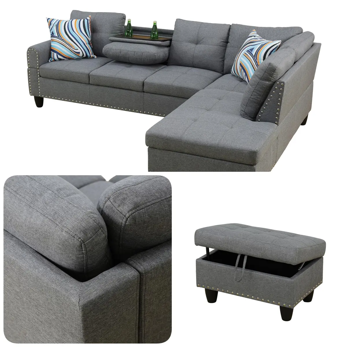 Topcomfy L-Shaped Couch Set, 97.5" L x 69.5" W Linen Grey | Modular Living Room Sofa - view 4
