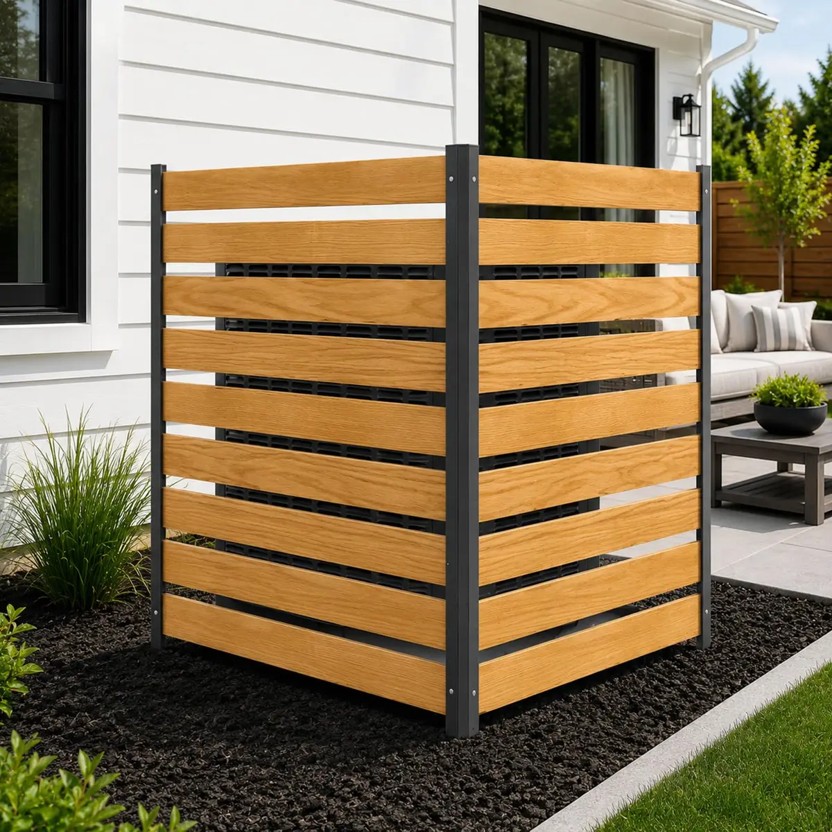 DoCred 48" W x 48" H Air Conditioner Fence No Dig Wood Privacy Screen | Stylish Outdoor Utility Cover - main product image