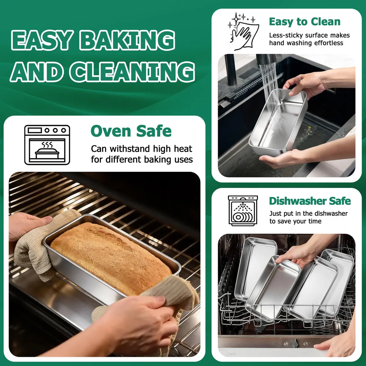 TeamFar Stainless Steel Loaf Pans for Baking, 9.25 x 5 Inch (23.5 x 12.7 cm) - Set of 10 | Healthy & Sturdy Baking Tins - view 4