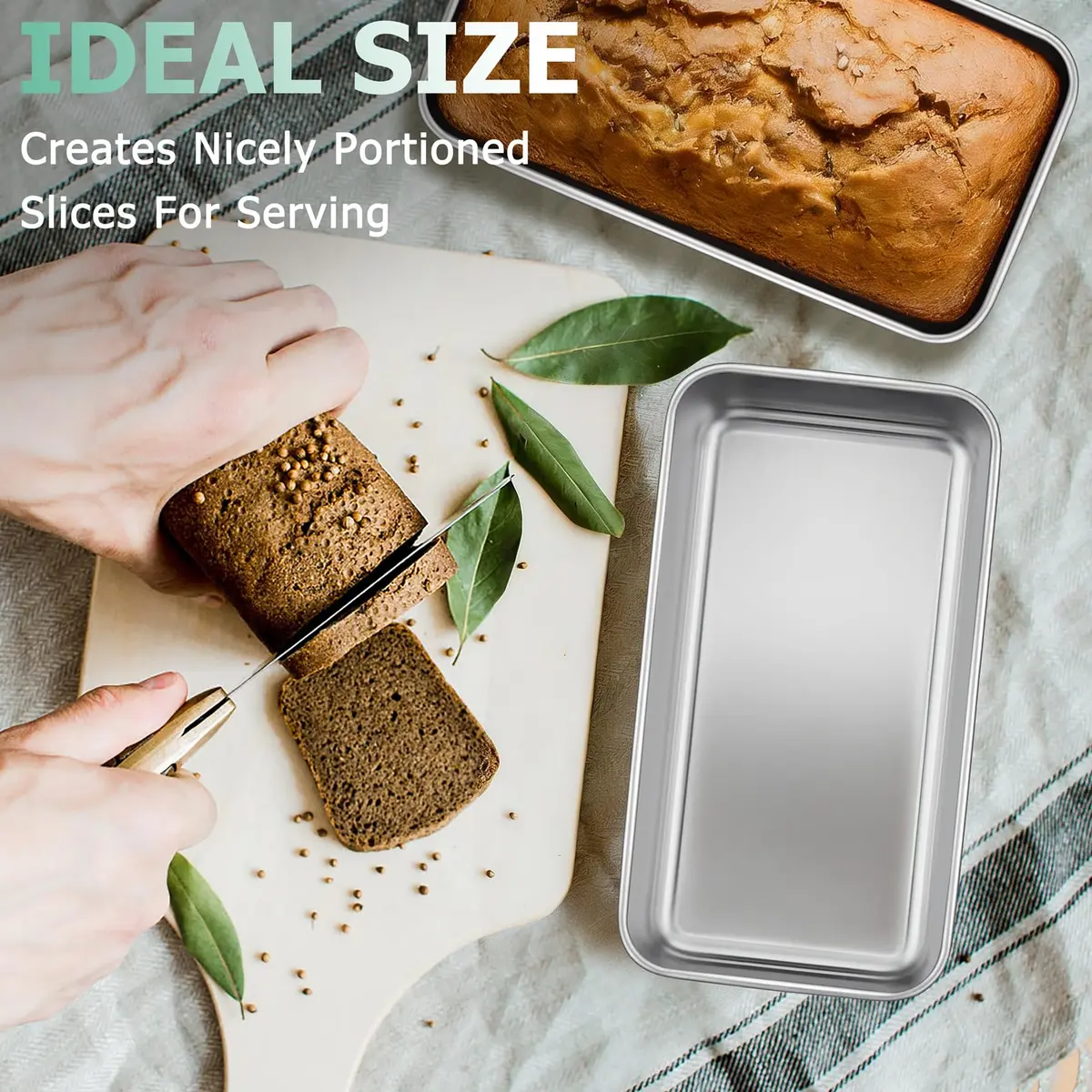 TeamFar Stainless Steel Loaf Pans for Baking, 9.25 x 5 Inch (23.5 x 12.7 cm) - Set of 10 | Healthy & Sturdy Baking Tins - view 6