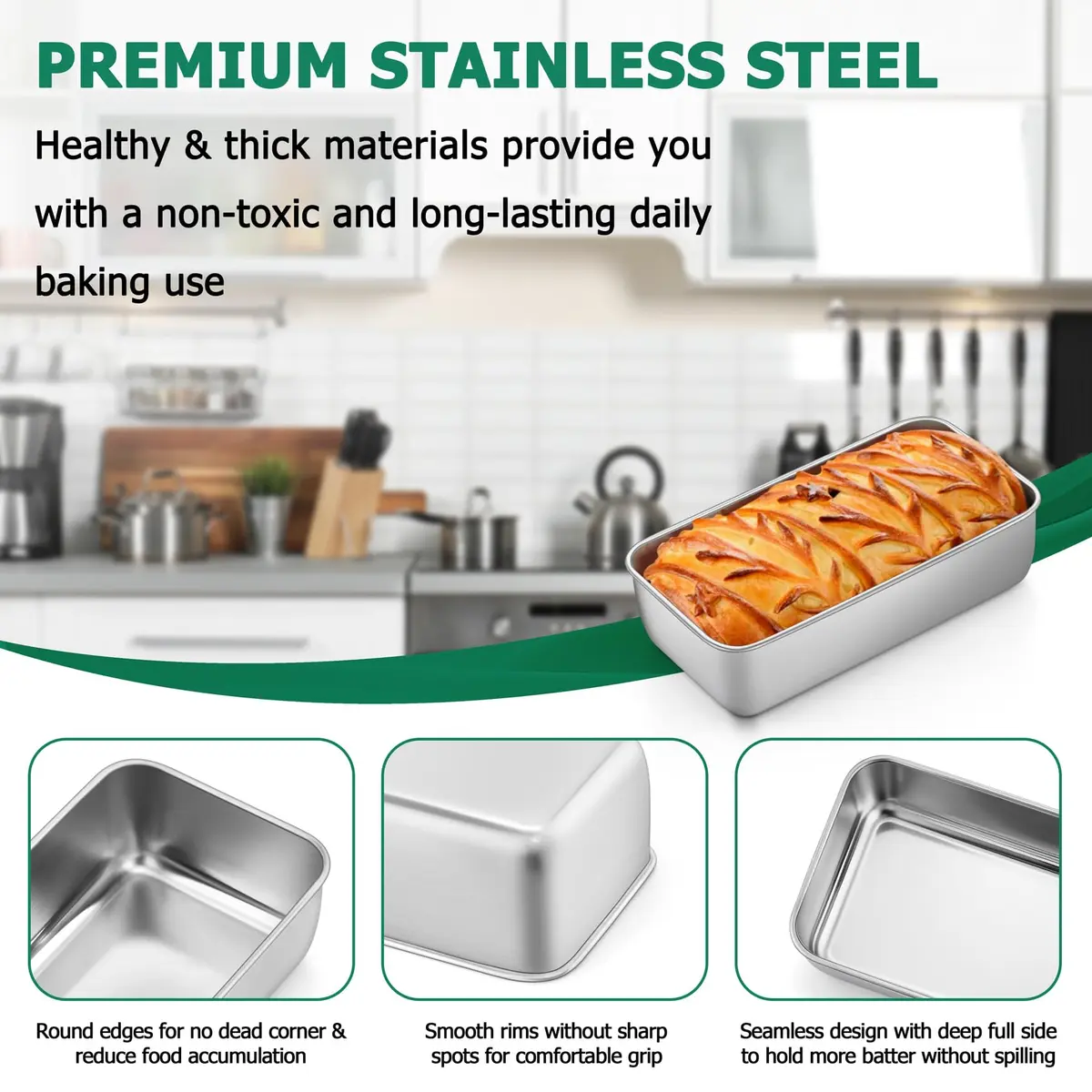 TeamFar Stainless Steel Loaf Pans for Baking, 9.25 x 5 Inch (23.5 x 12.7 cm) - Set of 10 | Healthy & Sturdy Baking Tins - view 3