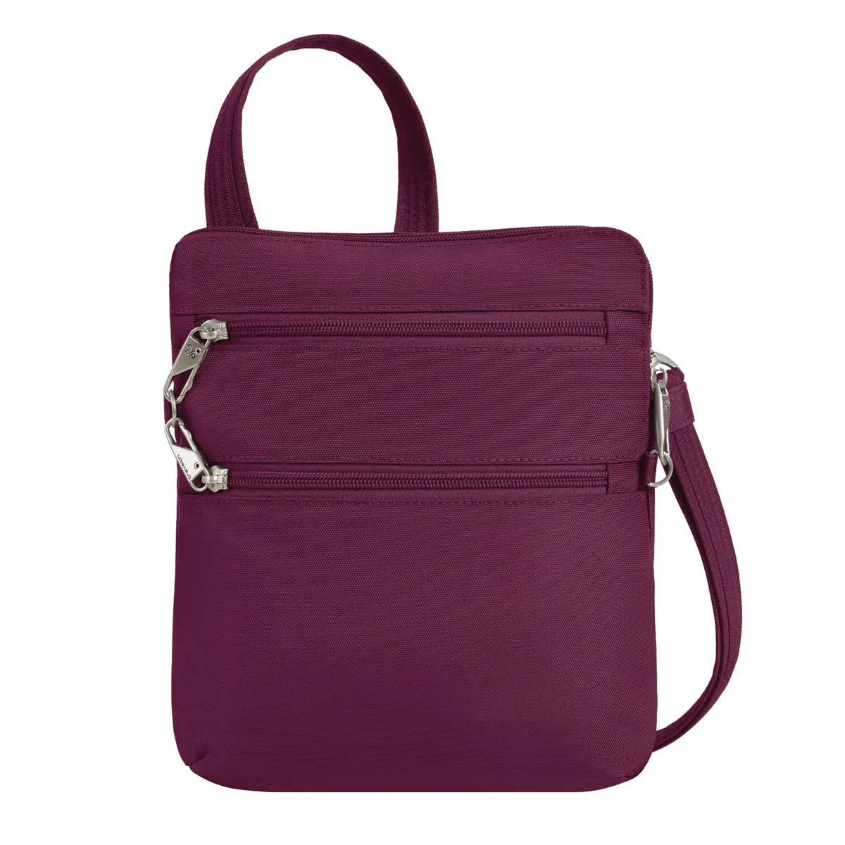 Travelon Anti-Theft Classic Slim Double Zip Crossbody | RFID Blocking, 9"W x 10.5"H x 1"D, Burgundy - main product image