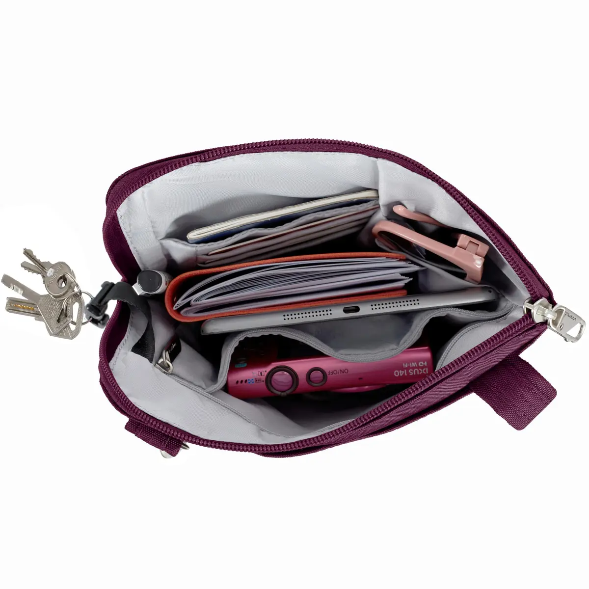 Travelon Anti-Theft Classic Slim Double Zip Crossbody | RFID Blocking, 9"W x 10.5"H x 1"D, Burgundy - view 8