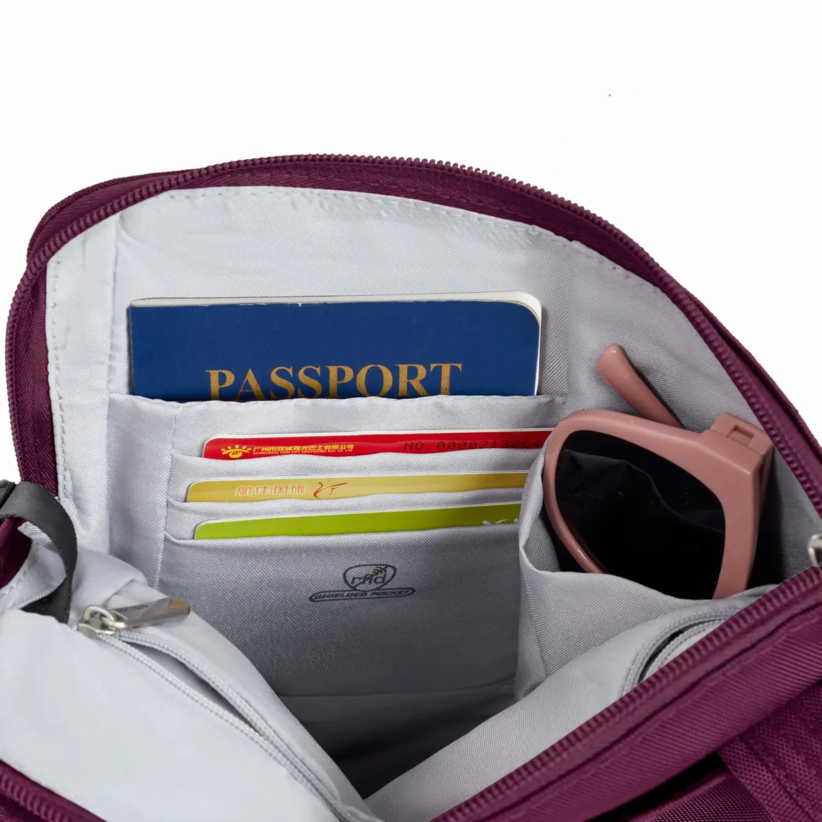 Travelon Anti-Theft Classic Slim Double Zip Crossbody | RFID Blocking, 9"W x 10.5"H x 1"D, Burgundy - view 9