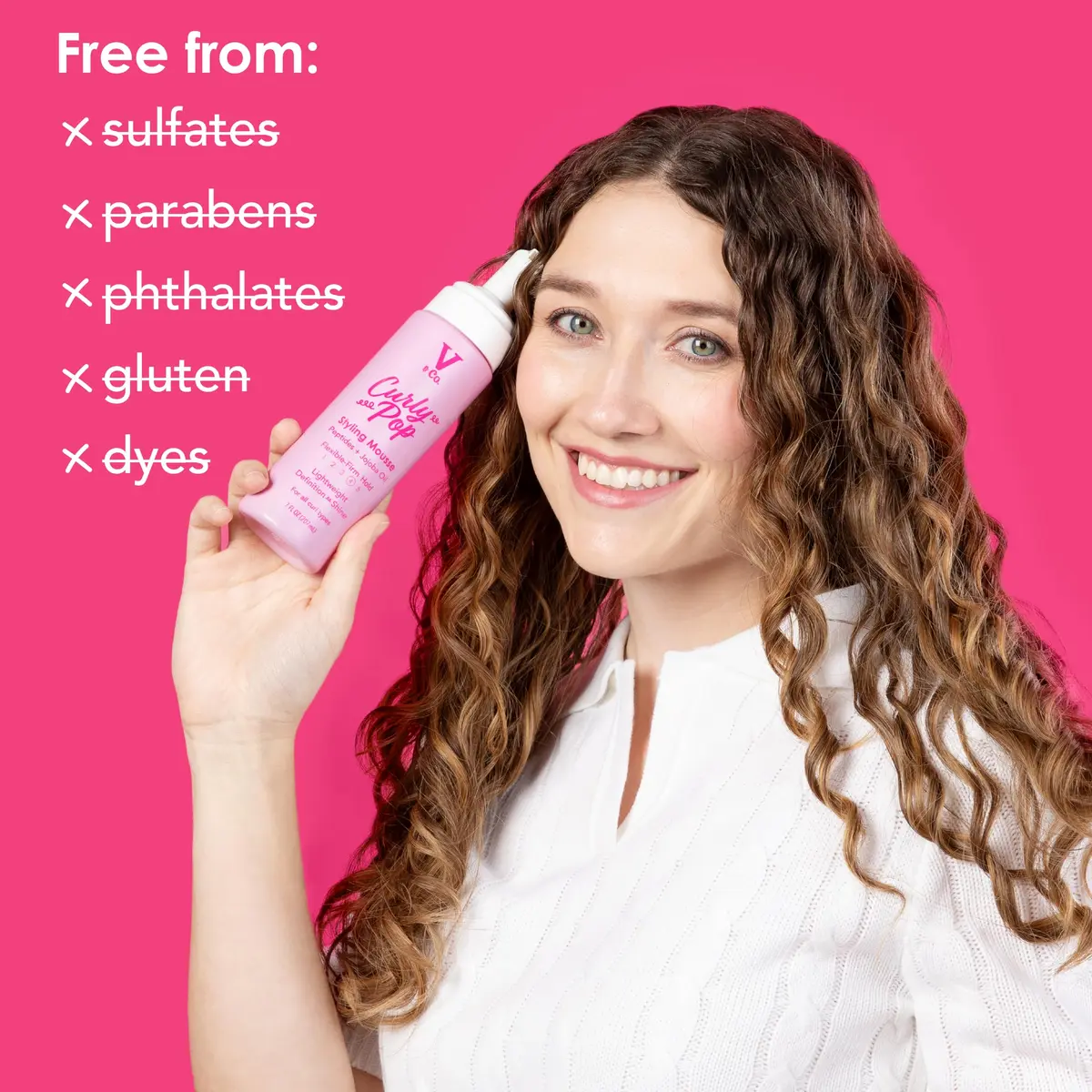 V&CO Curly Pop Curl Defining Mousse – Curl Mousse for Curly Hair, Moisturizing & Anti Frizz, 7 oz | Vegan, Cruelty-Free - view 4