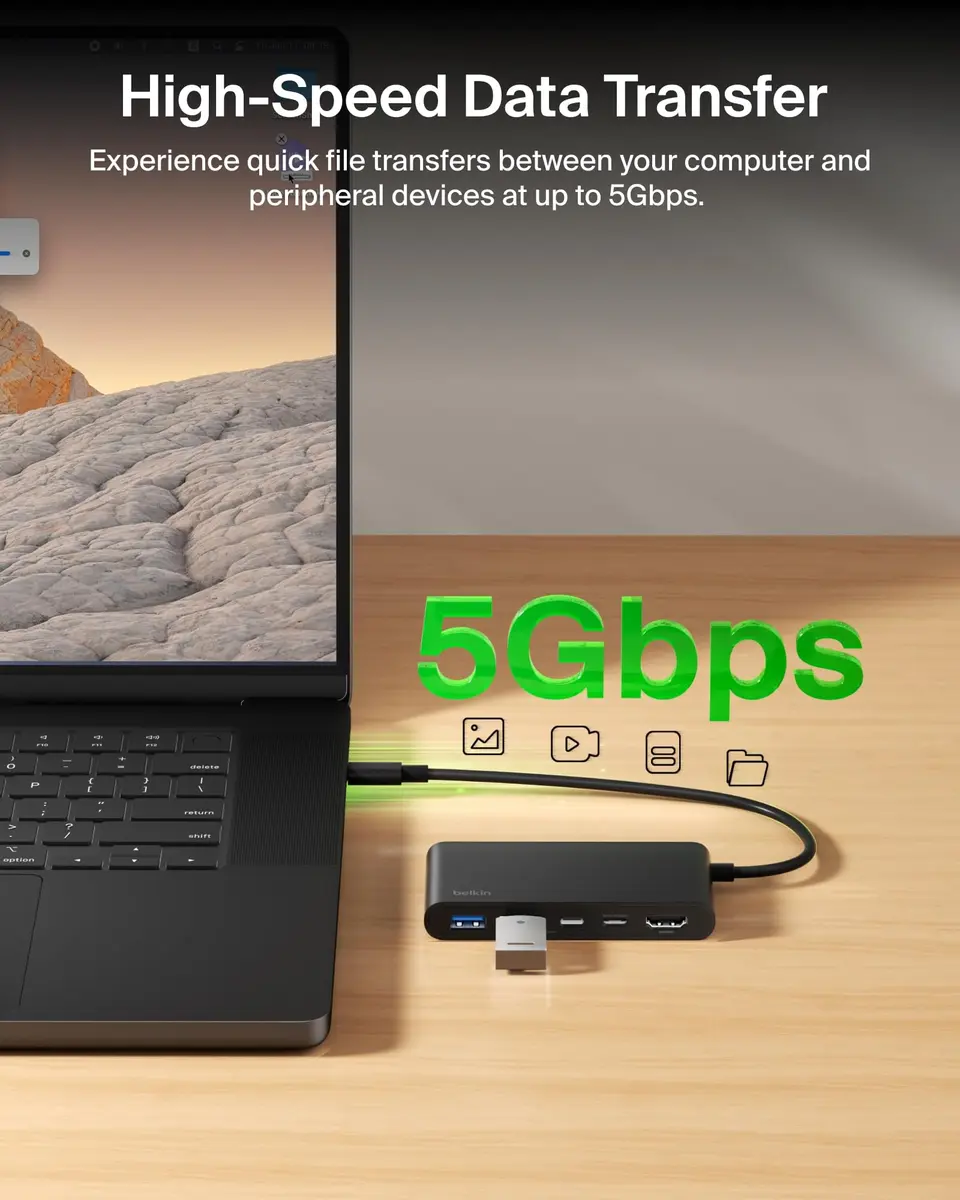 Belkin 5-Port USB-C Hub with 4K HDMI 2.0, 100W PD, 5Gbps Data | Connect & Power Your Devices - view 6