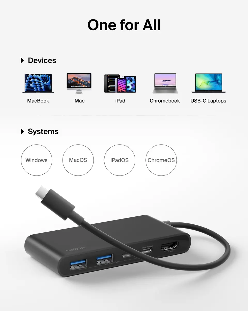 Belkin 5-Port USB-C Hub with 4K HDMI 2.0, 100W PD, 5Gbps Data | Connect & Power Your Devices - view 7
