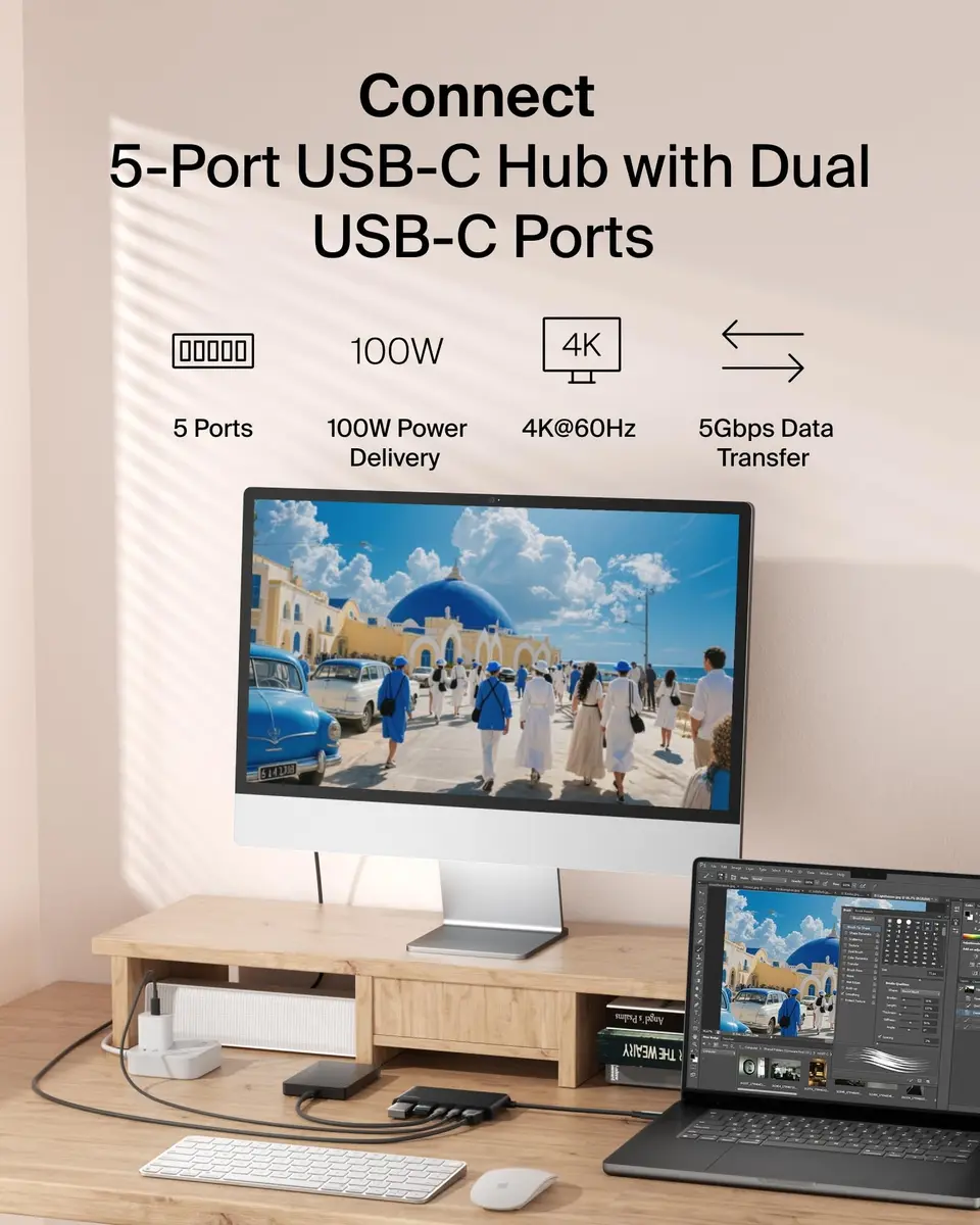 Belkin 5-Port USB-C Hub with 4K HDMI 2.0, 100W PD, 5Gbps Data | Connect & Power Your Devices - view 2