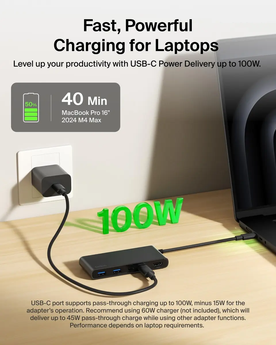 Belkin 7-Port USB-C Hub with 4K HDMI 100W PD, SD/MicroSD Card Readers, 5Gbps Data Transfer | 12.1cm x 5.1cm x 1.6cm - view 5