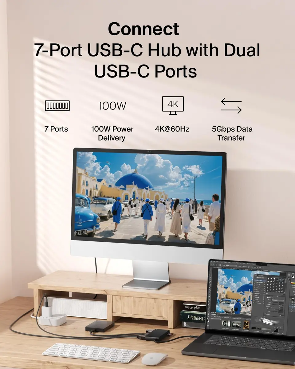Belkin 7-Port USB-C Hub with 4K HDMI 100W PD, SD/MicroSD Card Readers, 5Gbps Data Transfer | 12.1cm x 5.1cm x 1.6cm - view 2