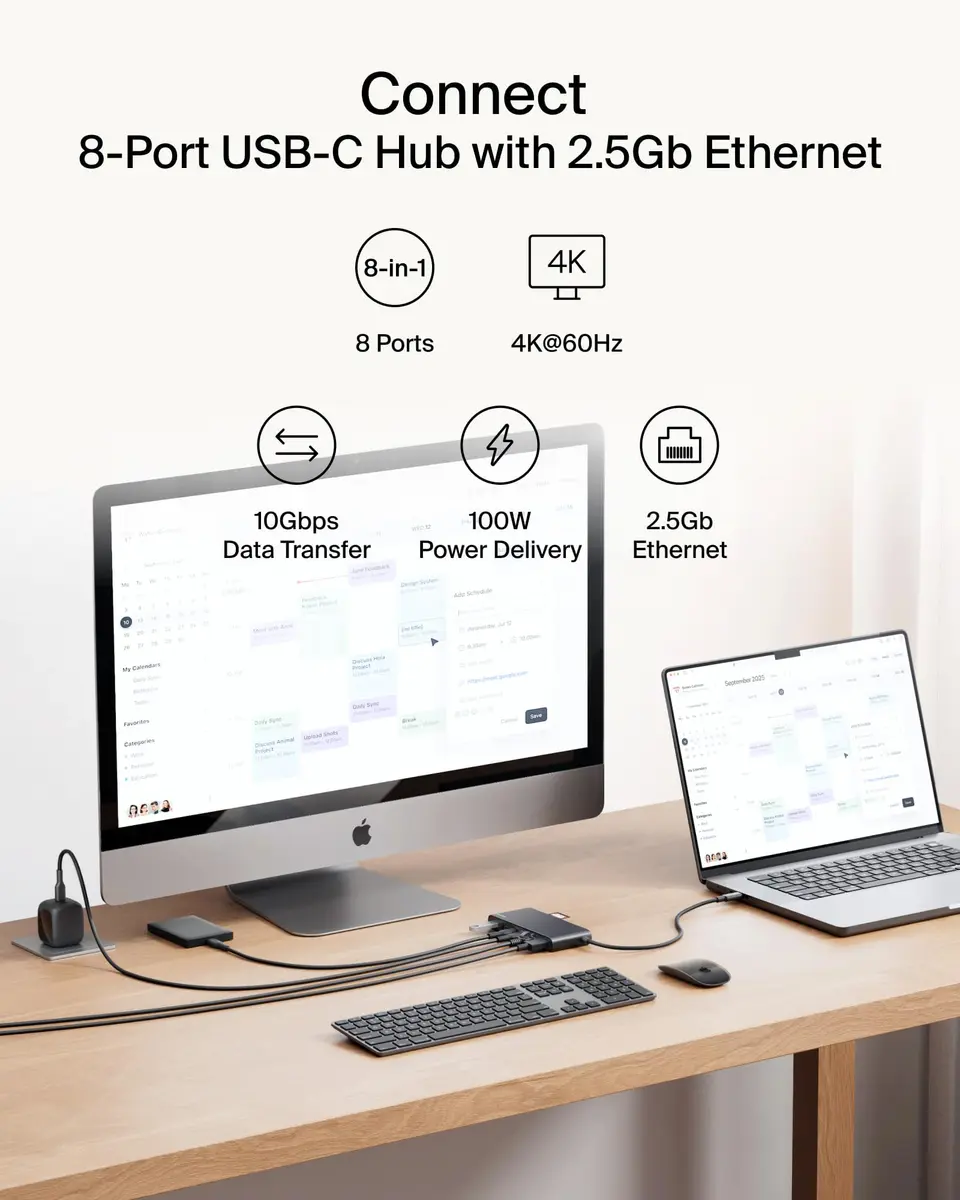 Belkin 8-Port USB-C Hub 10Gbps 4K@60Hz HDMI 100W PD 2.5Gb Ethernet Space Gray | For Laptops & Tablets - view 2