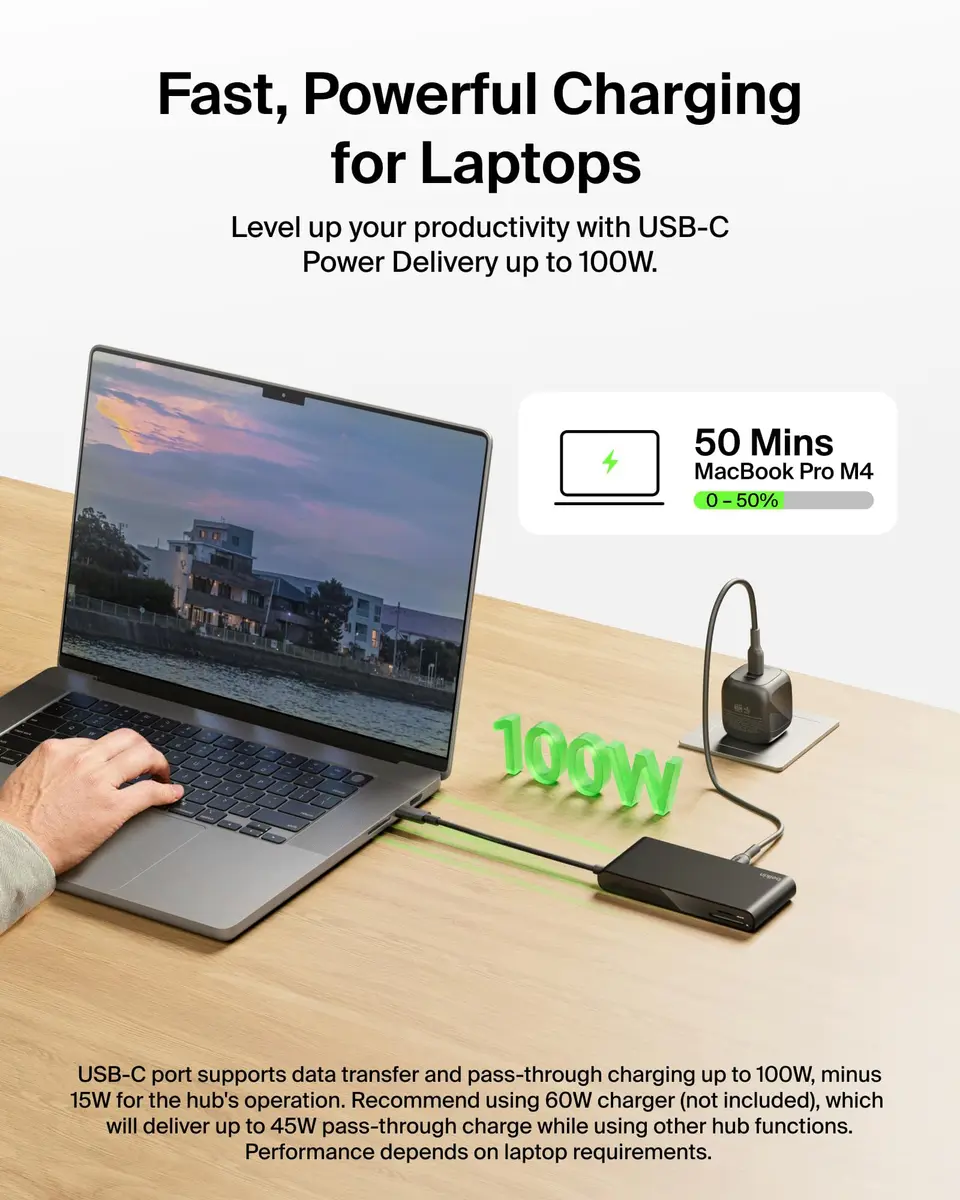 Belkin 8-Port USB-C Hub 10Gbps 4K@60Hz HDMI 100W PD 2.5Gb Ethernet Space Gray | For Laptops & Tablets - view 4