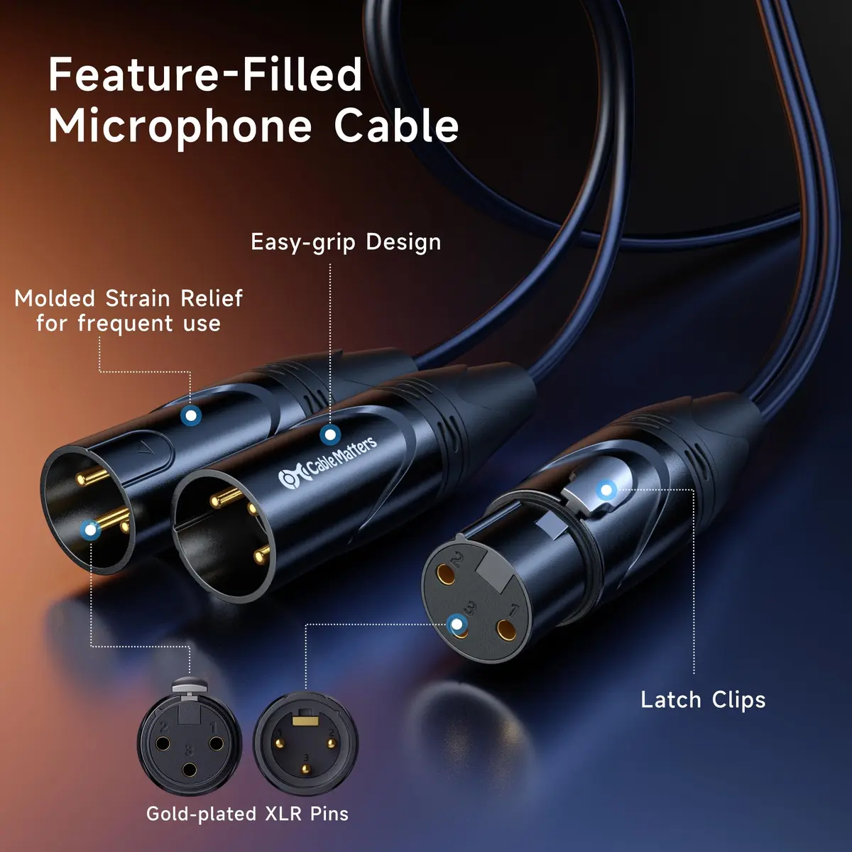 Cable Matters XLR Y Cable Female to 2X Male Splitter 6ft | Balanced Audio Splitter, Oxygen-Free Copper, Braided Jacket - view 7
