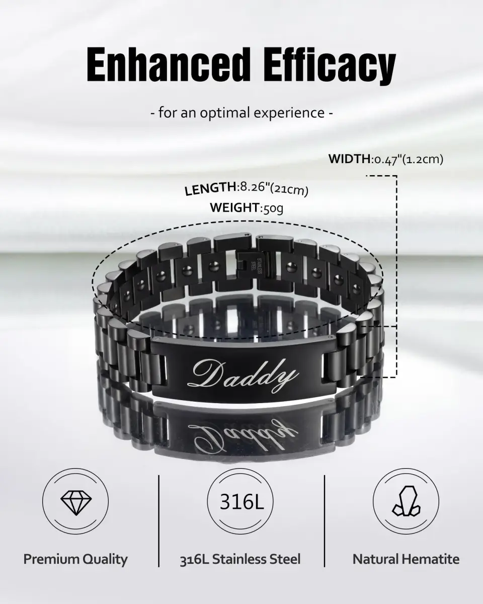 Jecanori Magnetic Bracelet for Men, Stainless Steel Hematite Bracelet 22cm (8.66 inches) | Father's Day Gift with Hidden Message - view 5