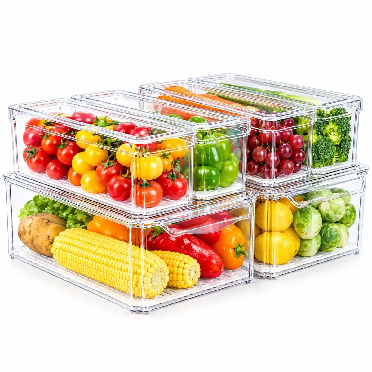 ZIJUND 6 Pack Fridge Organizer Bins with Lids, Stackable Clear Storage - main product image