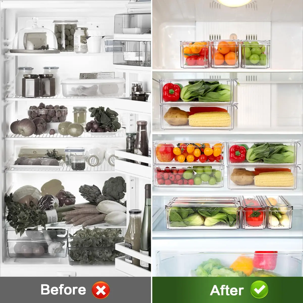 ZIJUND 6 Pack Fridge Organizer Bins with Lids, Stackable Clear Storage - view 5
