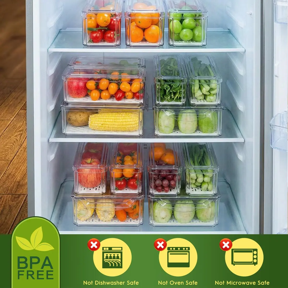 ZIJUND 6 Pack Fridge Organizer Bins with Lids, Stackable Clear Storage - view 3