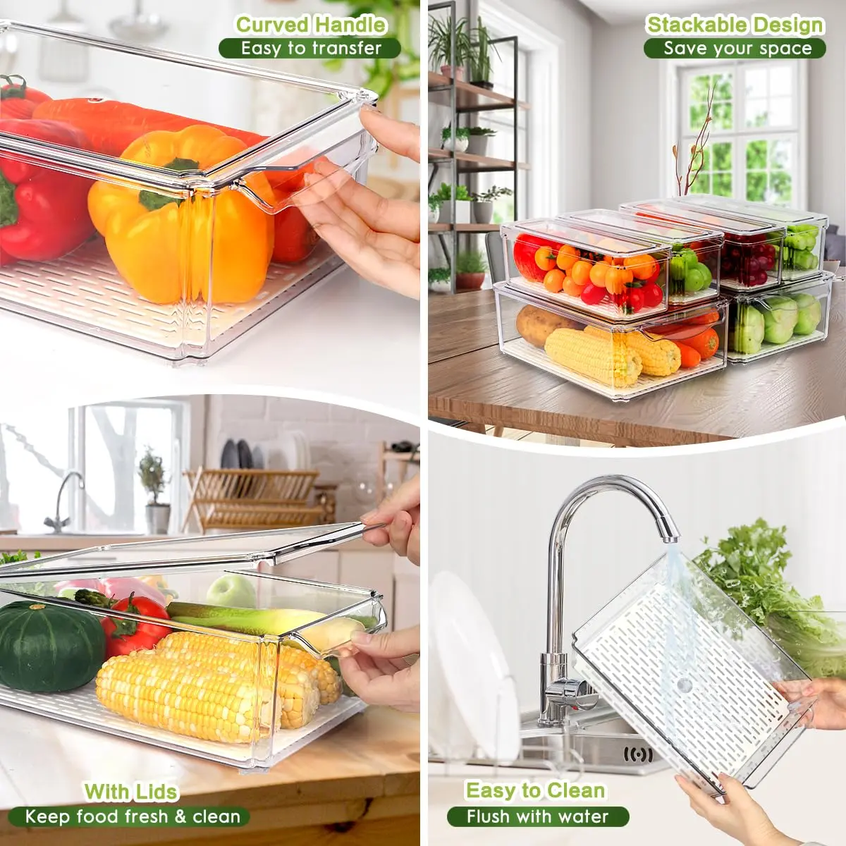 ZIJUND 6 Pack Fridge Organizer Bins with Lids, Stackable Clear Storage - view 4