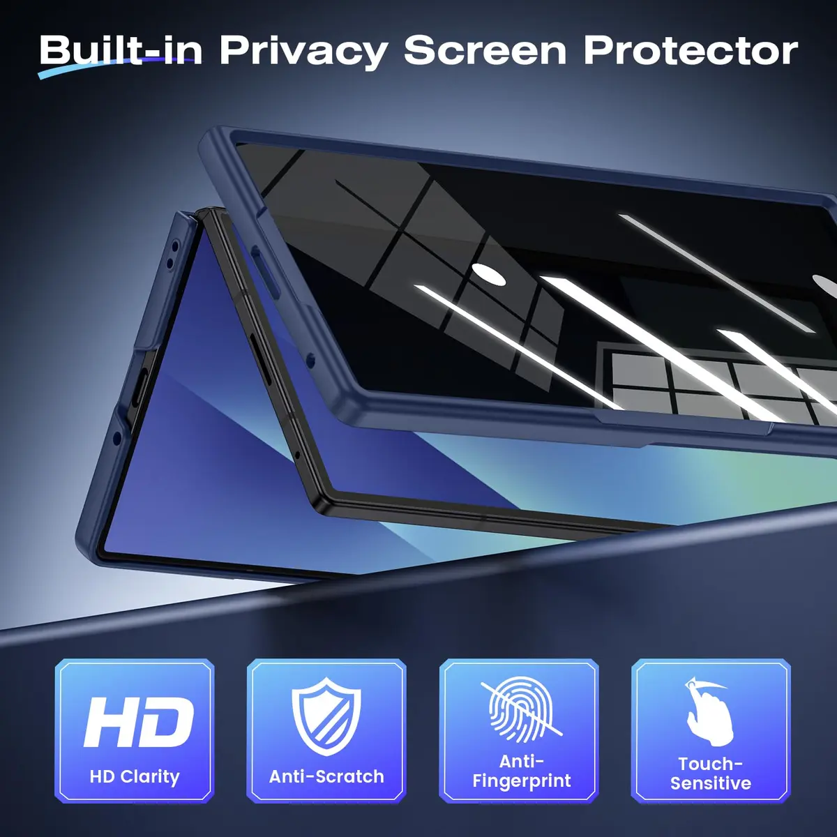 Ruky Galaxy Z Fold 7 Case with Stand & Privacy Screen Protector | Blue - view 3