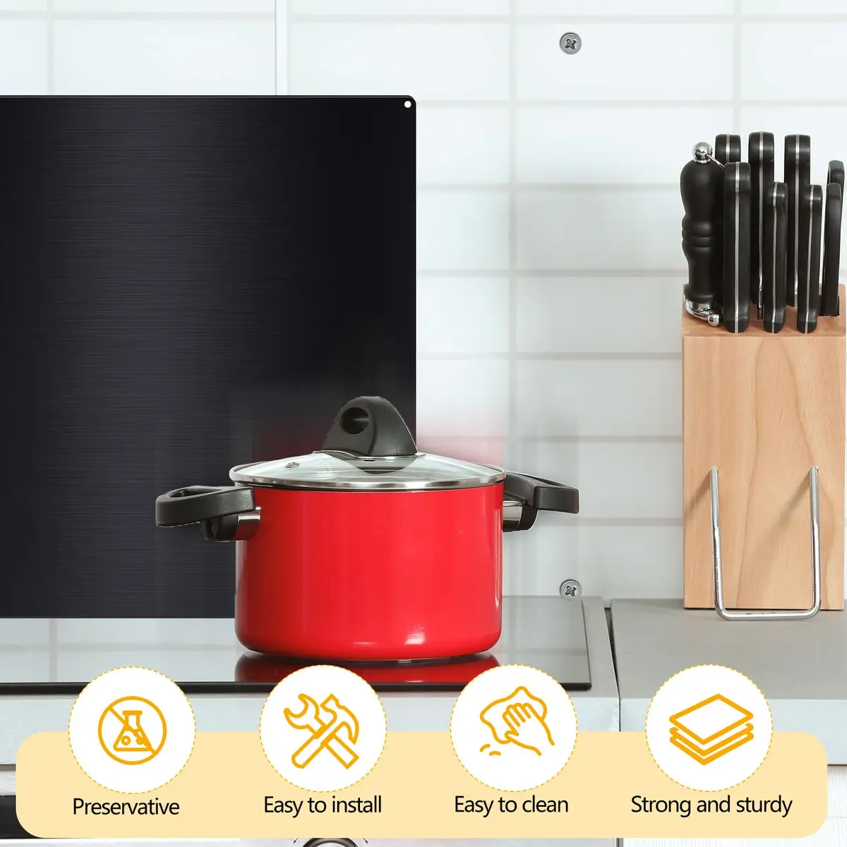 Yaocom Stainless Steel Backsplash 30x30 Inch Black | Brushed Finish for Kitchen Walls - view 5