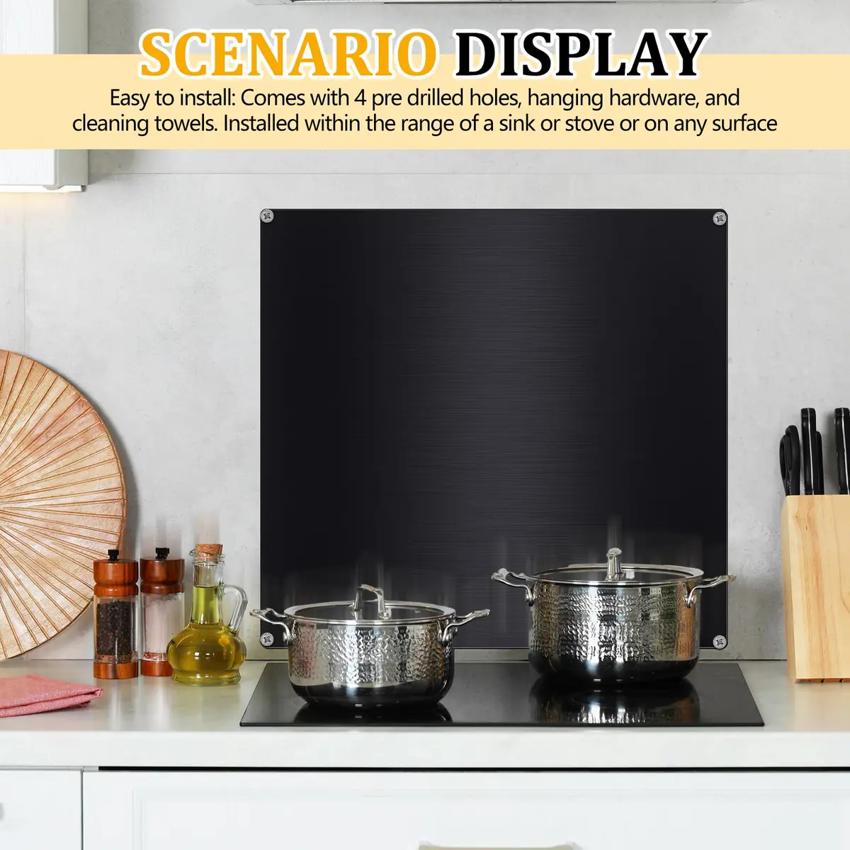 Yaocom Stainless Steel Backsplash 30x30 Inch Black | Brushed Finish for Kitchen Walls - view 7