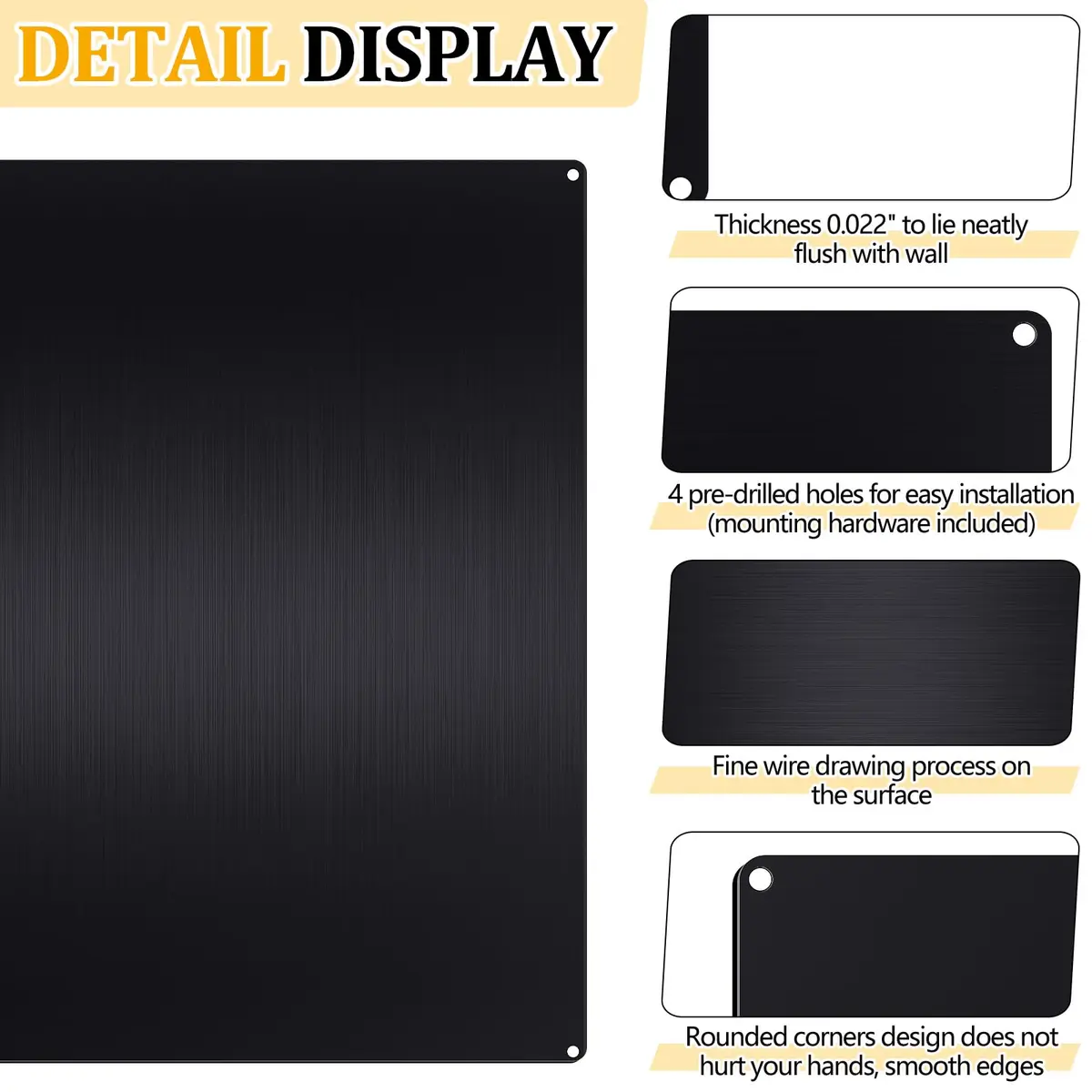 Yaocom Stainless Steel Backsplash 30x30 Inch Black | Brushed Finish for Kitchen Walls - view 3