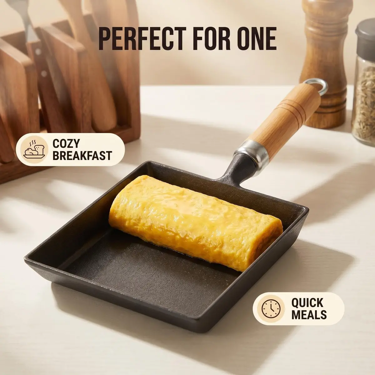 JSY Sun Cast Iron Tamagoyaki Pan 18.3cm (7.2"L X 6.1"W) | Japanese Egg Roll Omelette Skillet for Gas & Induction - view 6