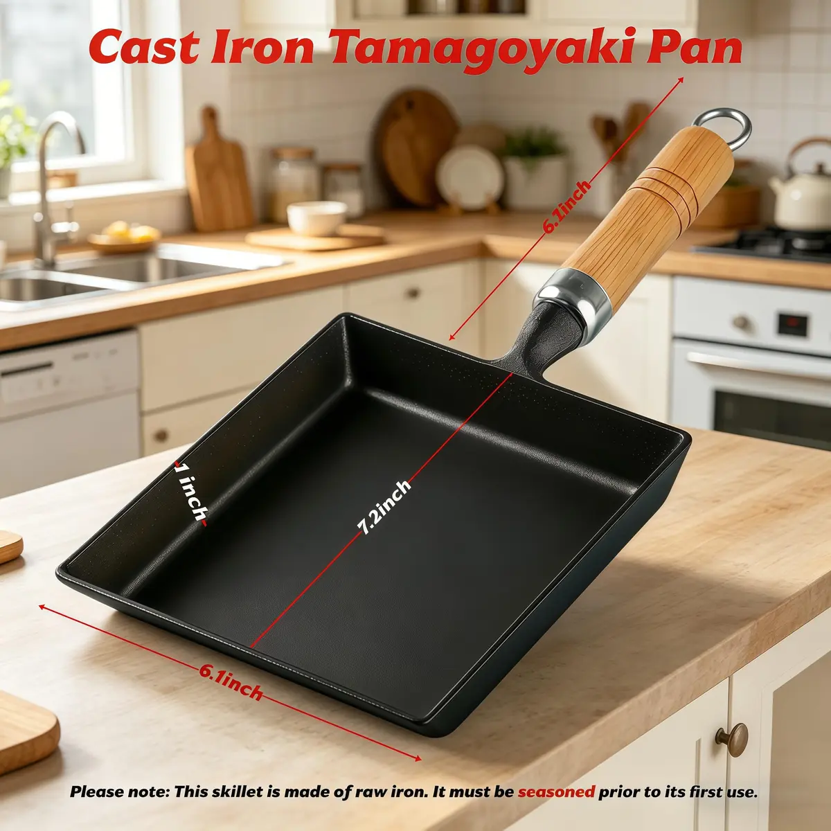JSY Sun Cast Iron Tamagoyaki Pan 18.3cm (7.2"L X 6.1"W) | Japanese Egg Roll Omelette Skillet for Gas & Induction - view 3