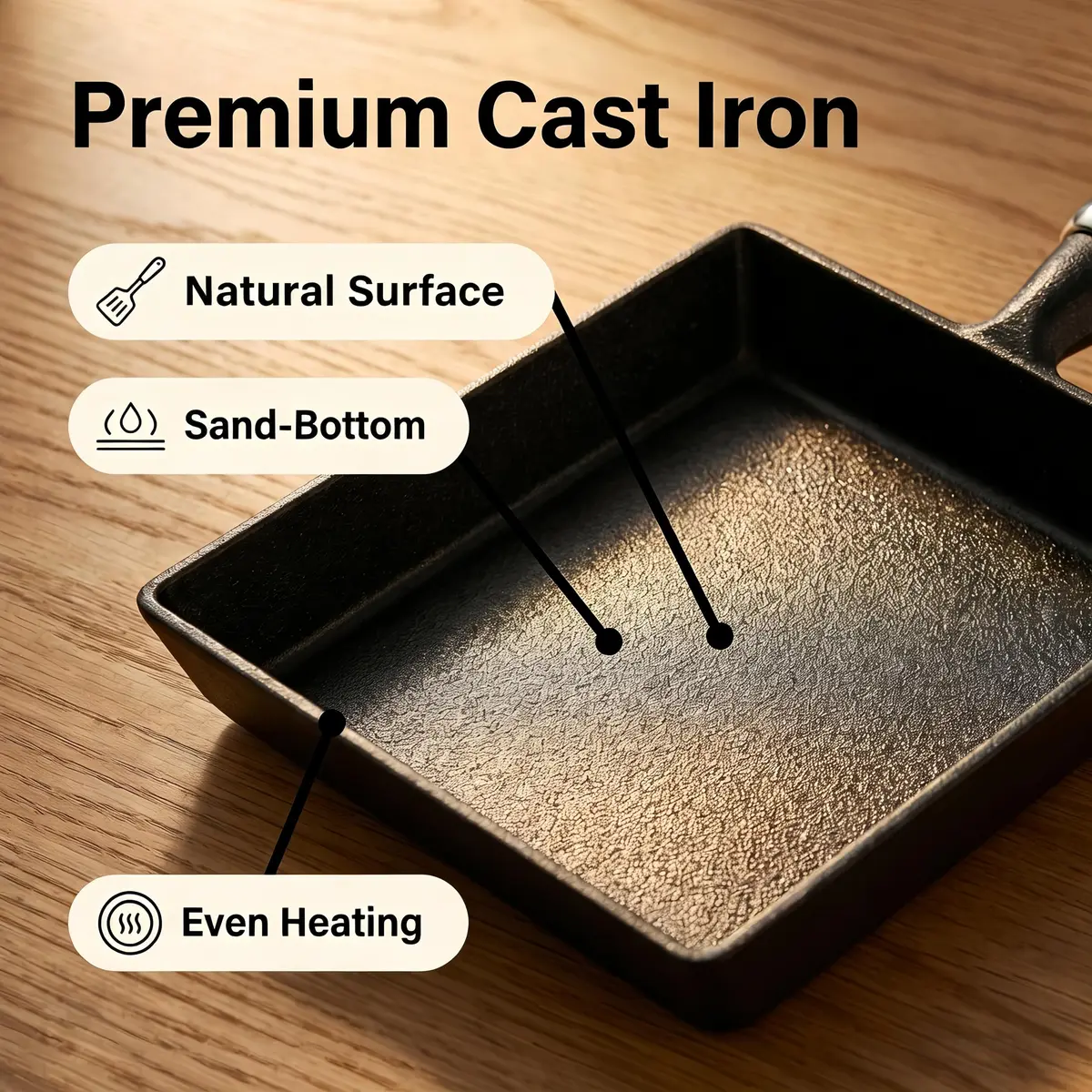 JSY Sun Cast Iron Tamagoyaki Pan 18.3cm (7.2"L X 6.1"W) | Japanese Egg Roll Omelette Skillet for Gas & Induction - view 4