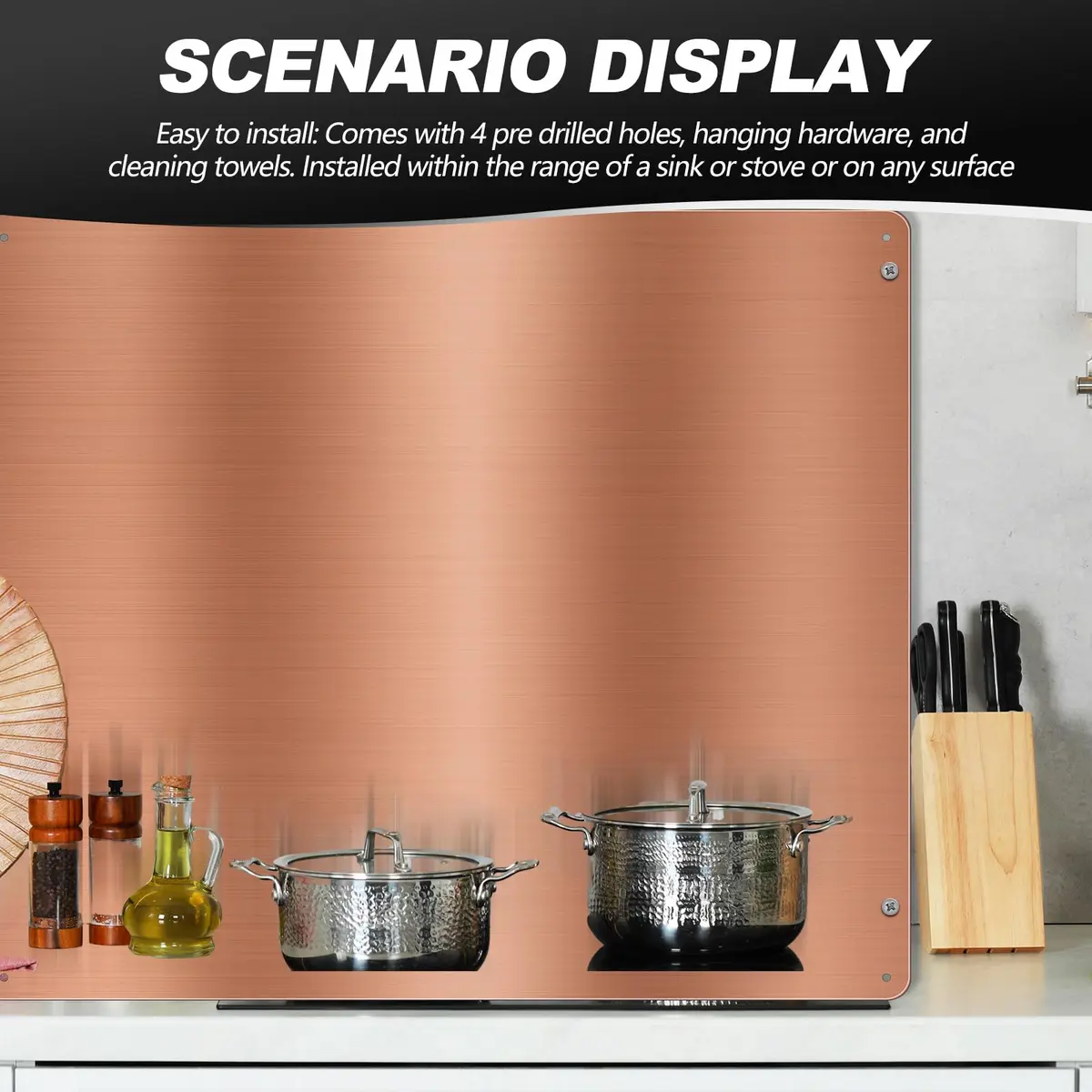 Yaocom Copper Stainless Steel Backsplash 76x91cm (30x36 Inch) | Brushed Finish for Kitchen Walls - view 6