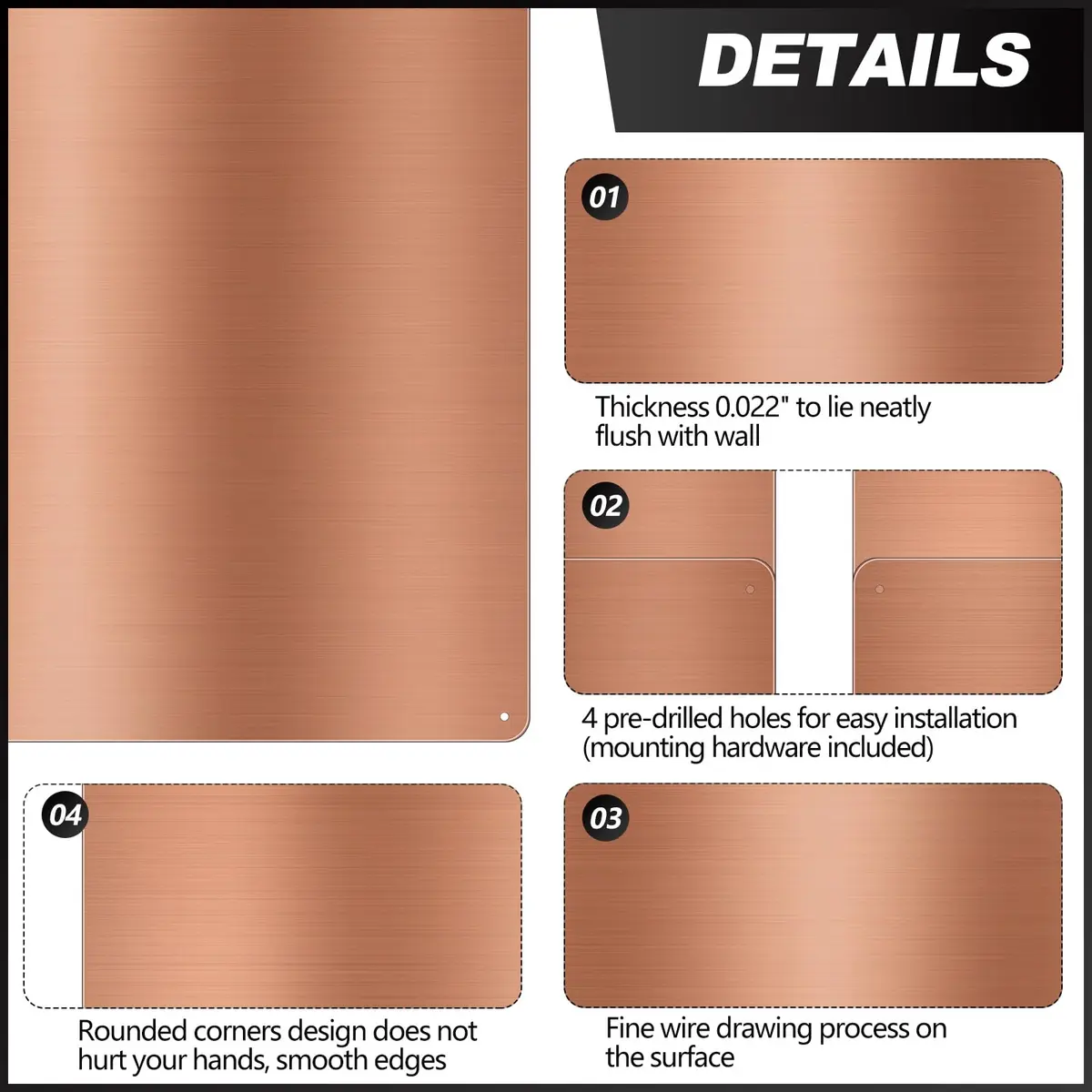 Yaocom Copper Stainless Steel Backsplash 76x91cm (30x36 Inch) | Brushed Finish for Kitchen Walls - view 3