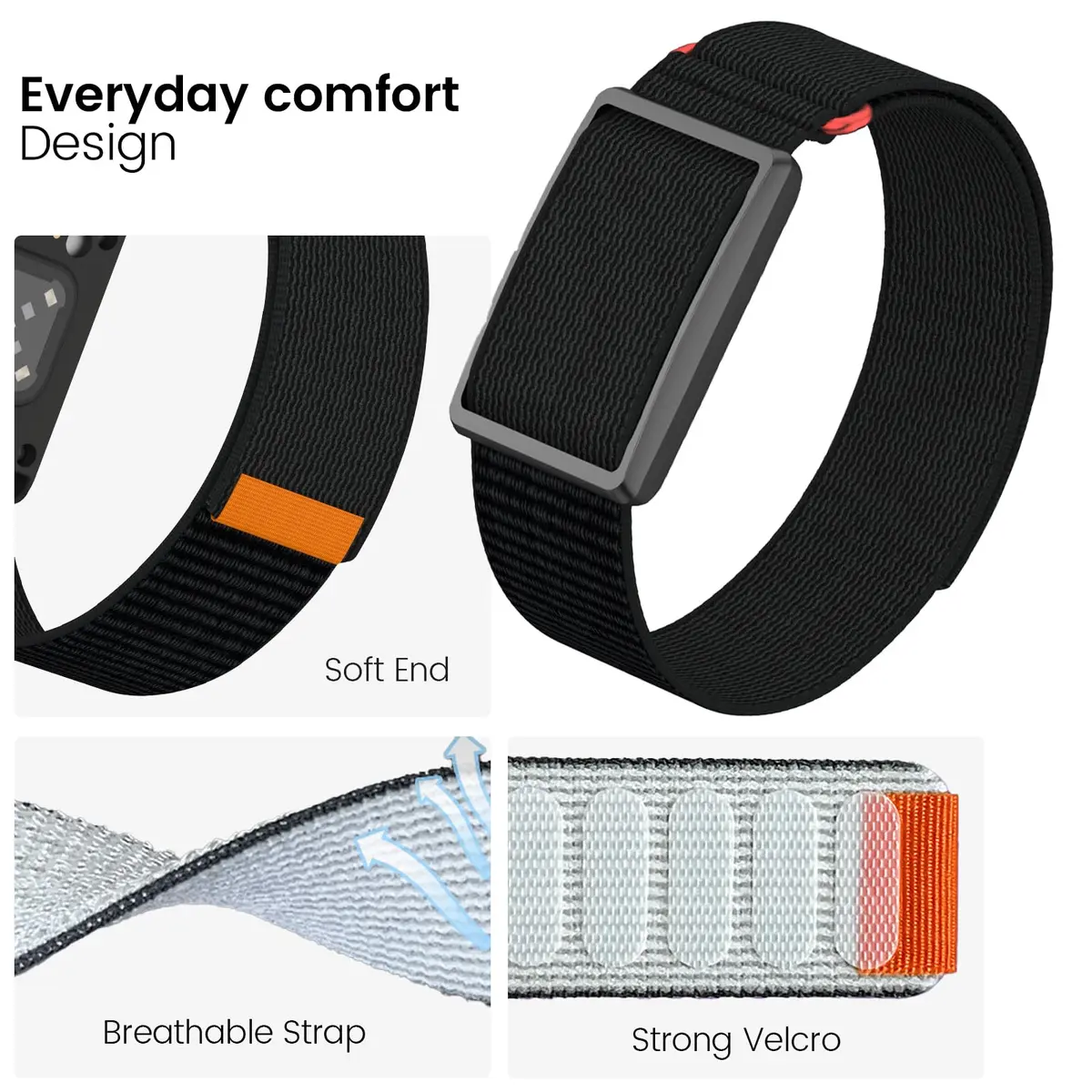 BlikWyt Nylon Armband for Polar Loop & Visible Tracker | Black, 23mm (0.9in) - view 4