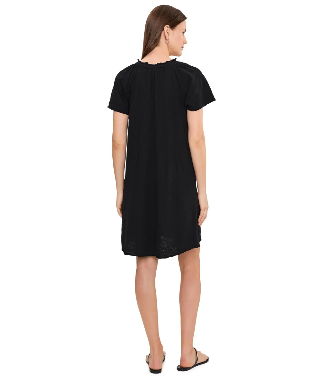 Mod-O-Doc Women's Short Sleeve Shirred Split-Neck Dress | 100% Cotton, Black, X-Small - view 4