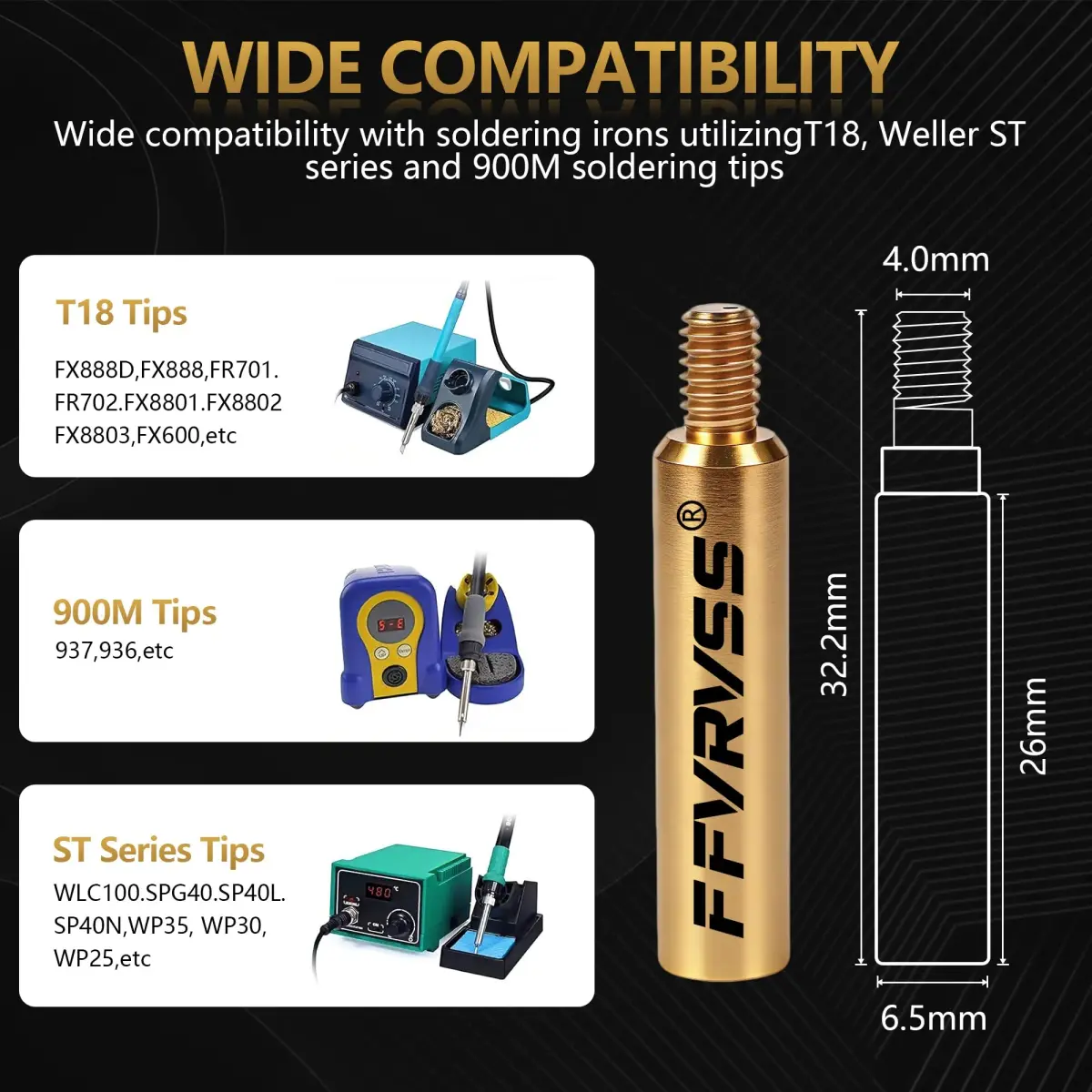 FFVRVSS Heat Set Insert Tool Kit with 7 Brass Tips & Adapter for M2-M8 Threads | Precision Brass Construction - view 4