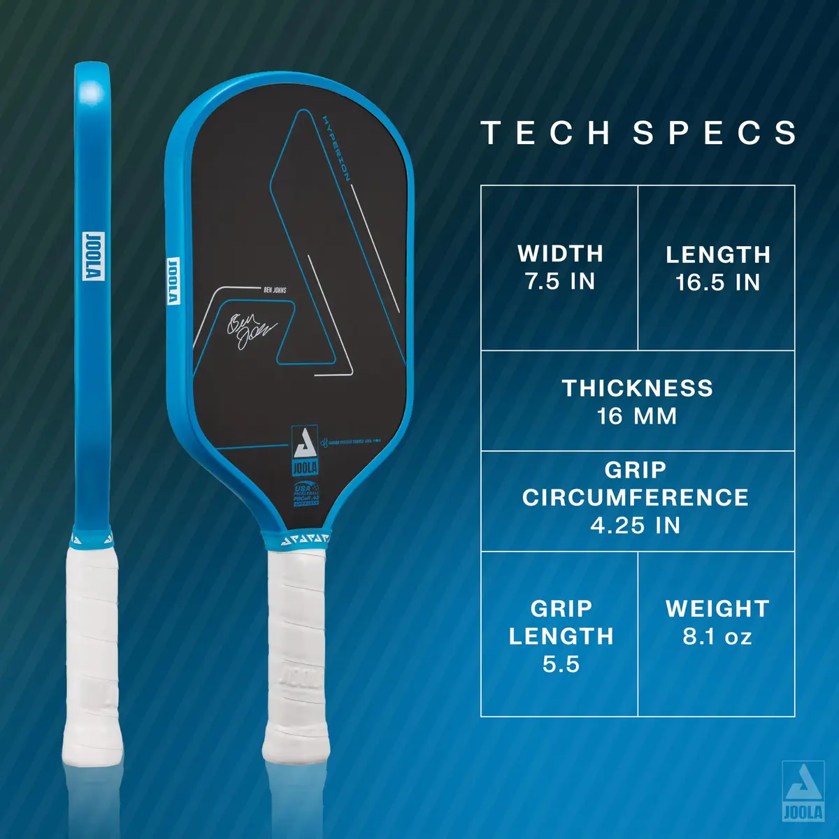 JOOLA Ben Johns Hyperion CFS 16mm Pickleball Paddle | Carbon Surface, Reactive Poly Core, Elongated Handle - view 2