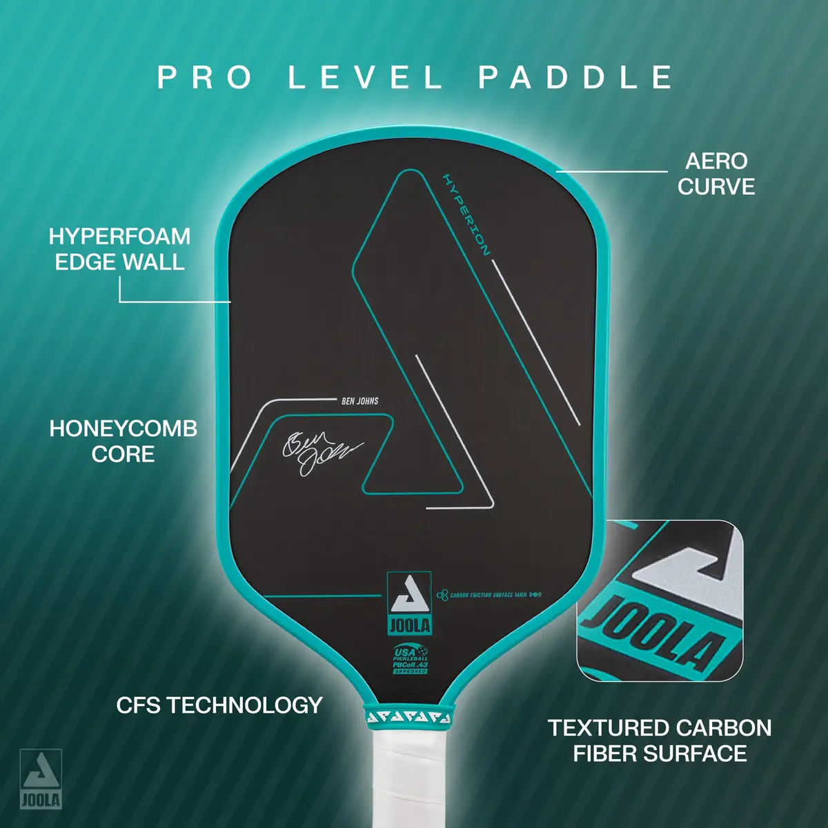 JOOLA Ben Johns Hyperion CFS Pickleball Paddle 16mm (0.63 in) | USAPA Approved Carbon Surface for Spin & Power - view 5