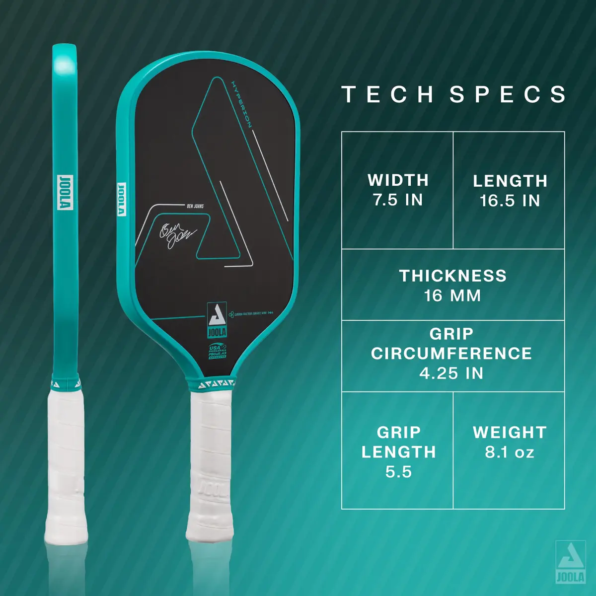 JOOLA Ben Johns Hyperion CFS Pickleball Paddle 16mm (0.63 in) | USAPA Approved Carbon Surface for Spin & Power - view 2