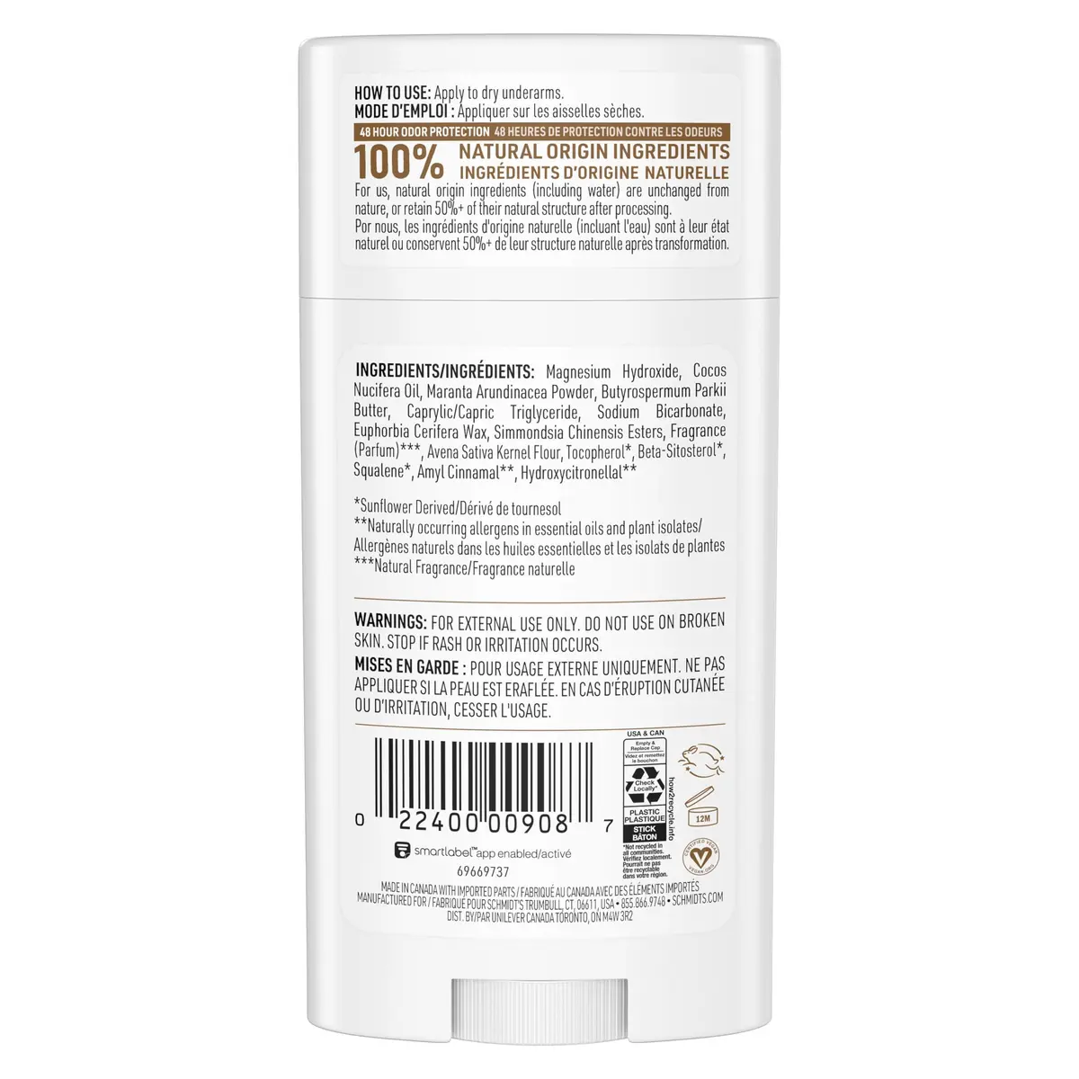 Schmidt's Vanilla & Oat Milk Deodorant Stick | 100% Natural, Vegan, Cruelty-Free, 2.65 oz - view 3