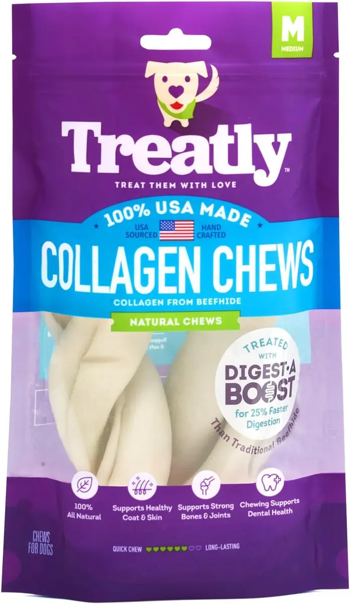 Treatly Collagen Twist Dog Chew Treats 6-7" Natural Flavor | USA Sourced Chew for Medium Dogs - main product image