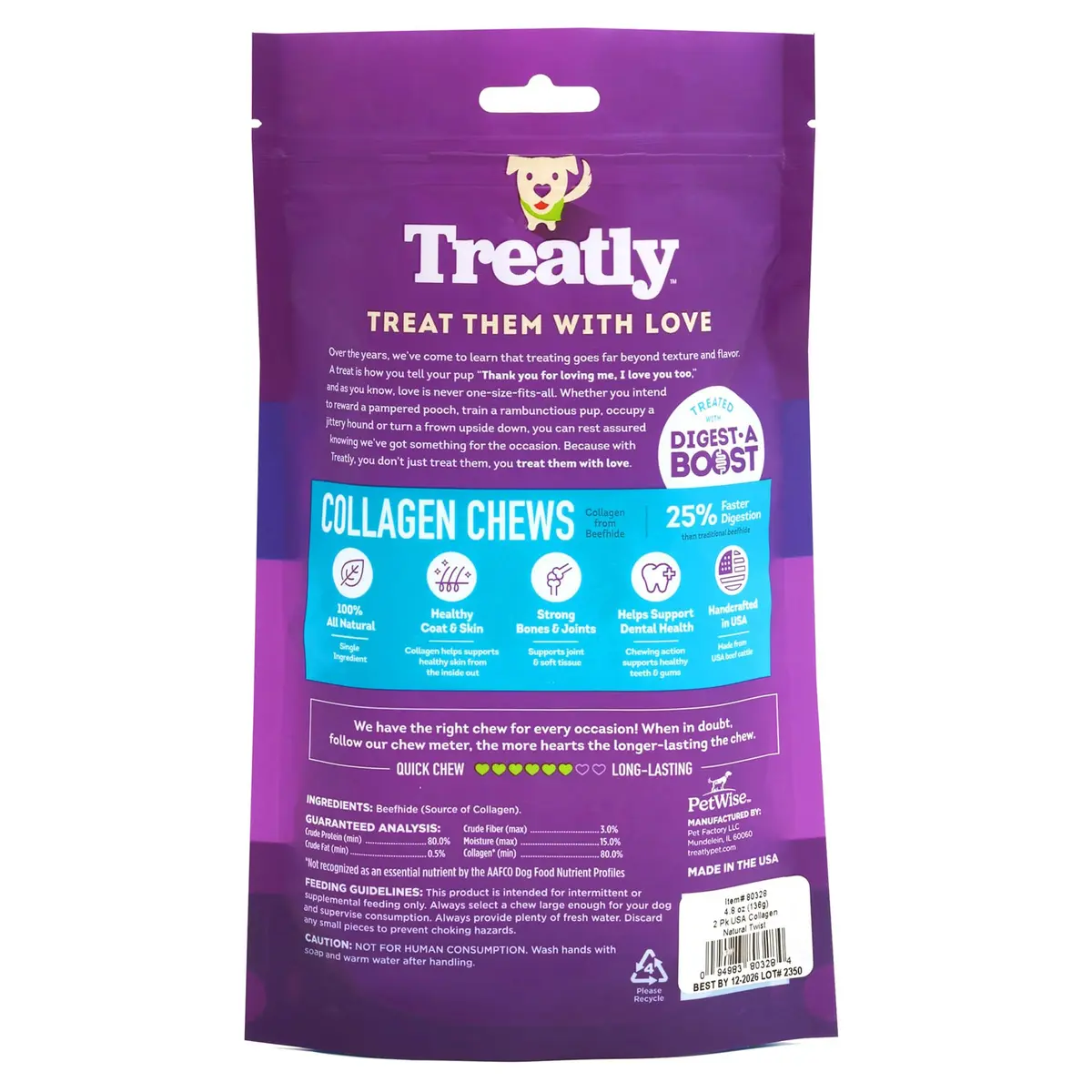 Treatly Collagen Twist Dog Chew Treats 6-7" Natural Flavor | USA Sourced Chew for Medium Dogs - view 2