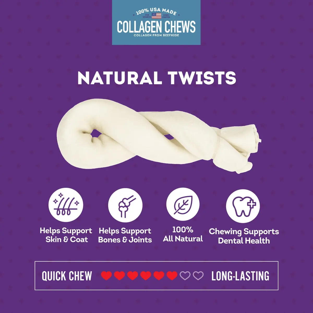 Treatly Collagen Twist Dog Chew Treats 6-7" Natural Flavor | USA Sourced Chew for Medium Dogs - view 4